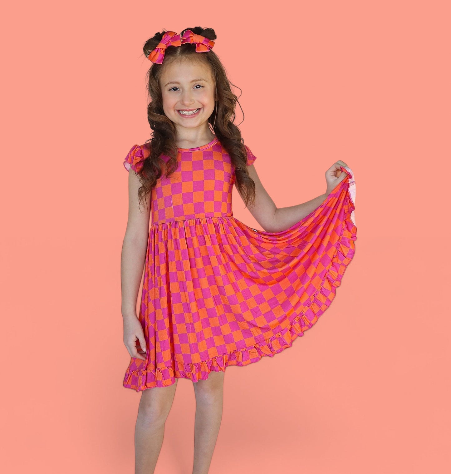 NEON DREAMS CHECKERS DREAM RUFFLE DRESS