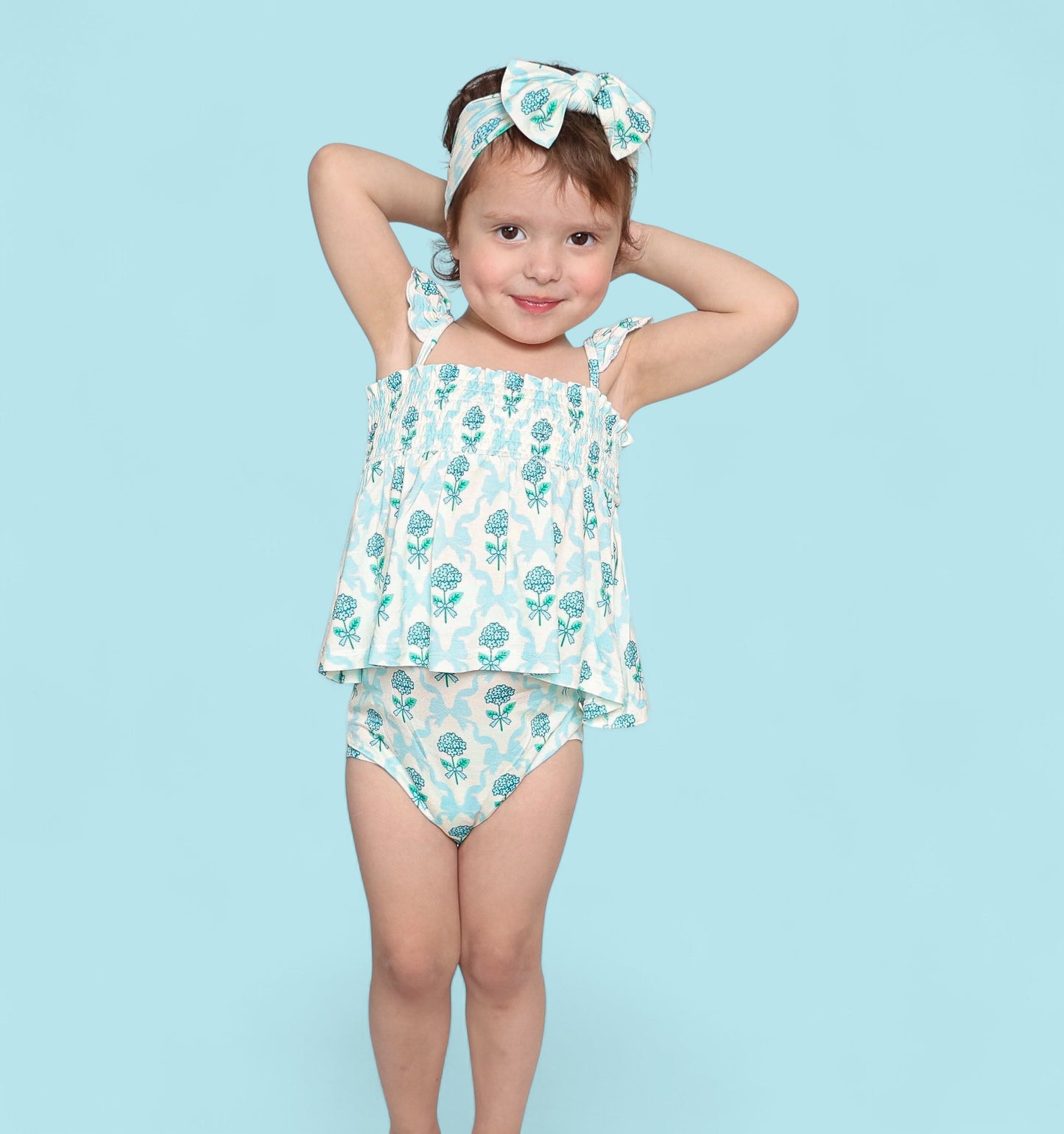 BLUE RIBBON BLOOMS DREAM SMOCKED BABYDOLL BUMMIES SET
