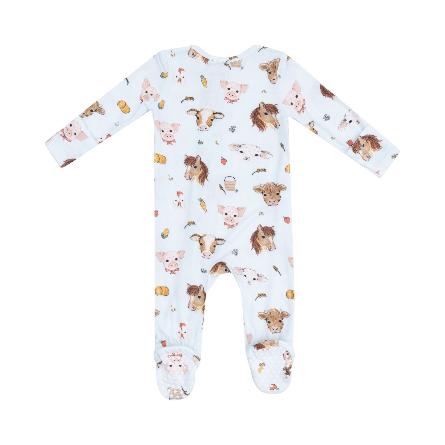 2 Way Zipper Footie - Vintage Animals Faces Blue