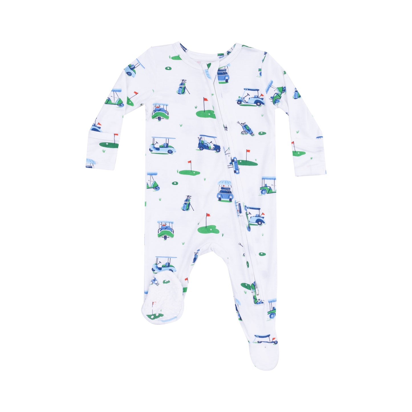 2 Way Zipper Footie - Vintage Golf Carts Blue