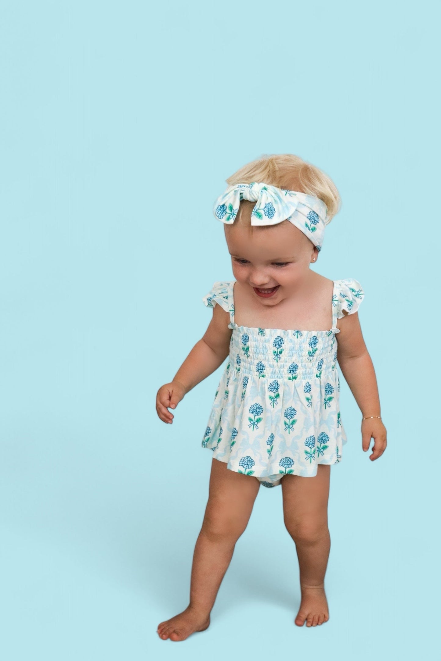 BLUE RIBBON BLOOMS DREAM SMOCKED BABYDOLL BUMMIES SET
