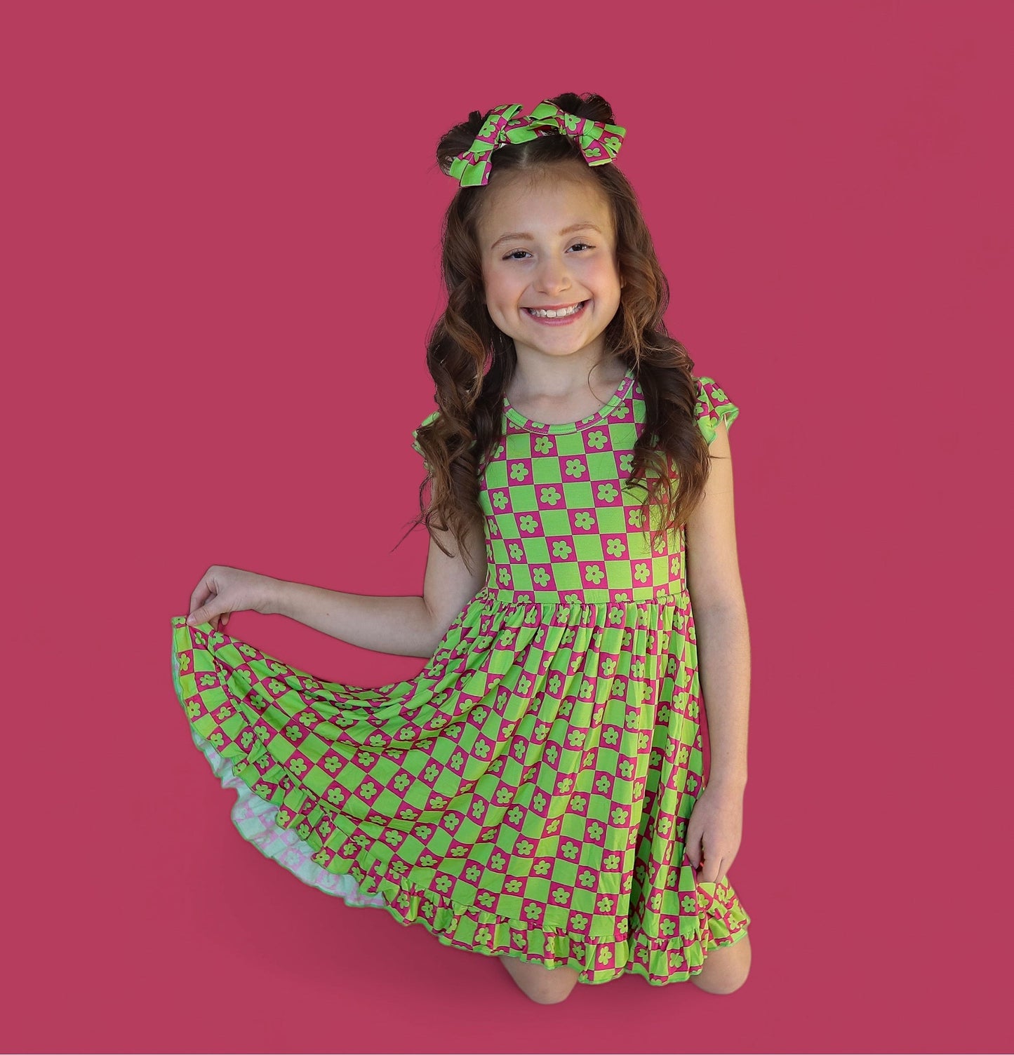 WILD DAISY CHECKERS DREAM RUFFLE DRESS