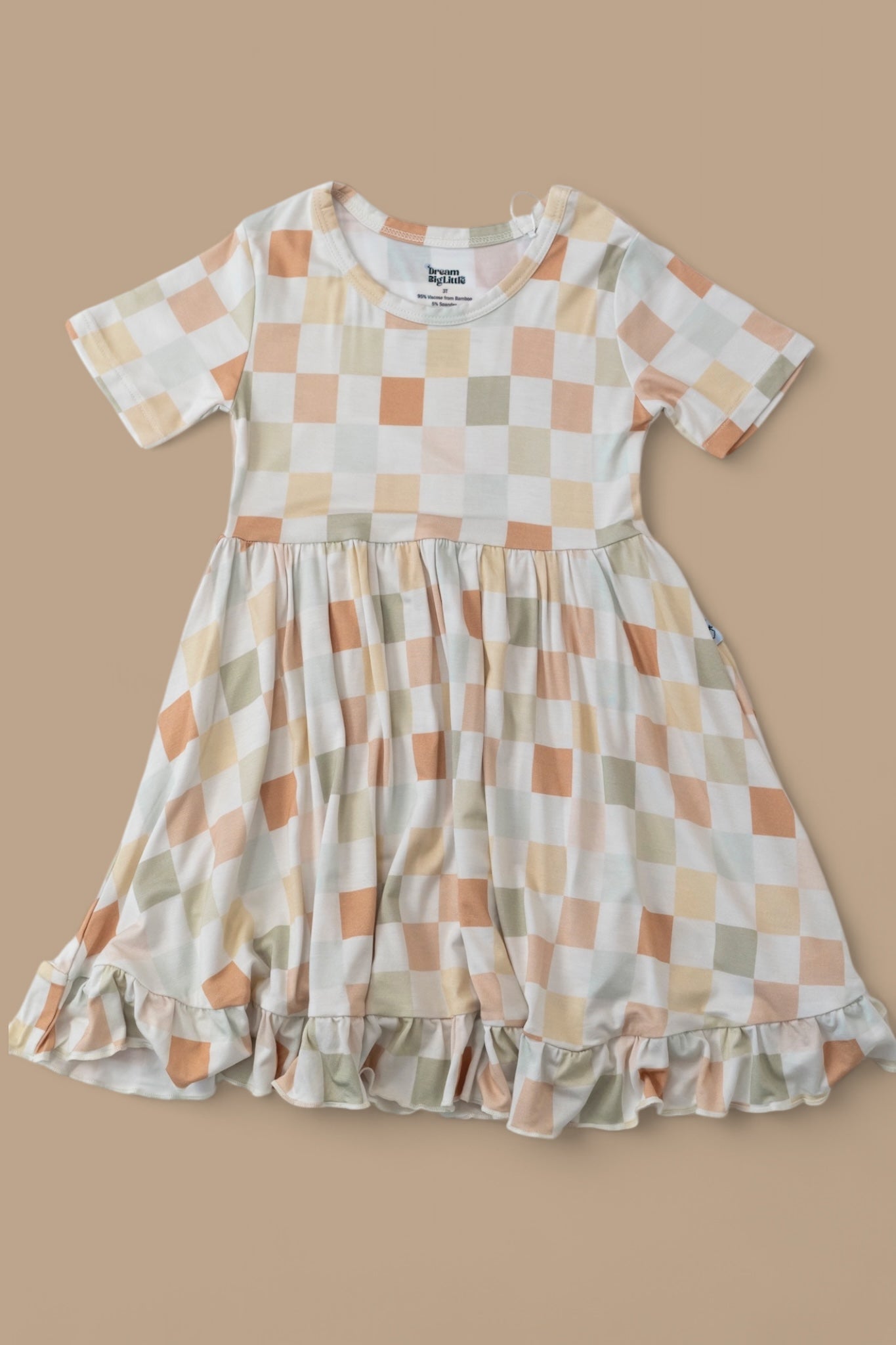 MUTED CHECKERS DREAM RUFFLE DRESS