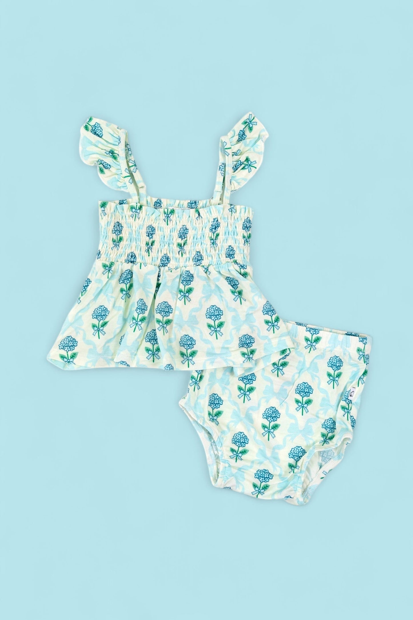BLUE RIBBON BLOOMS DREAM SMOCKED BABYDOLL BUMMIES SET