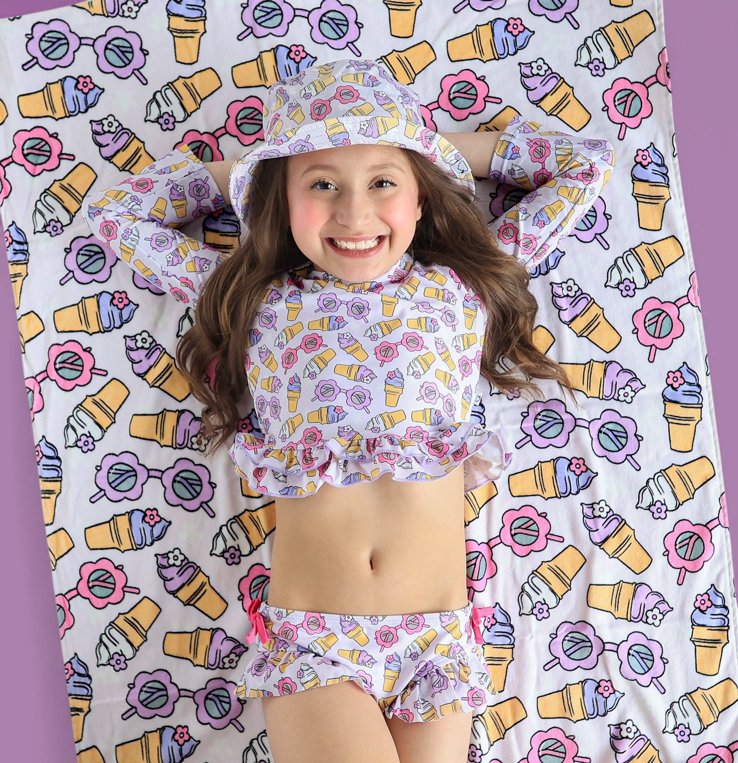 SWEET SUMMER DREAM RASH GUARD RUFFLE TWO-PIECE SWIM SUIT
