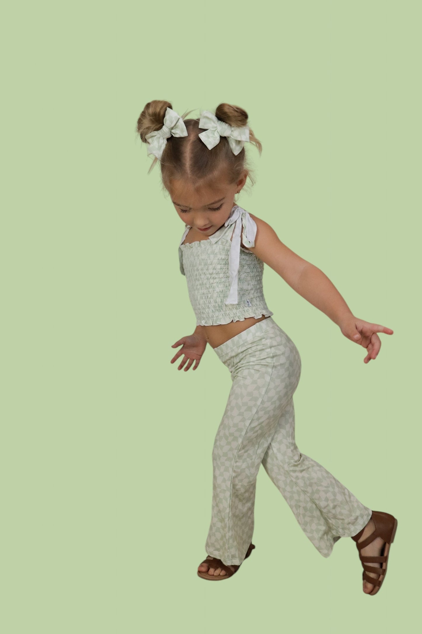 SAGE WAVY CHECKERS DREAM BOW HAIR CLIPS