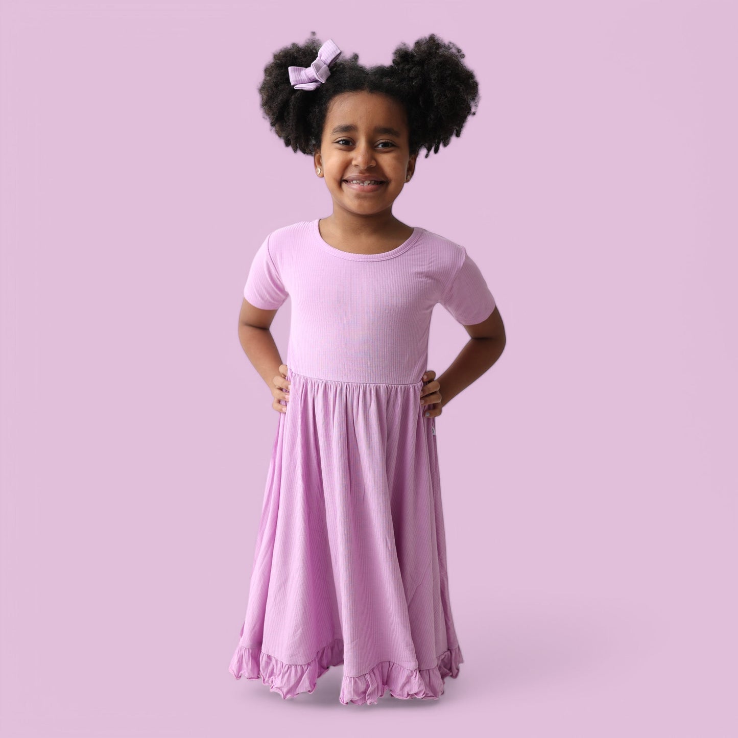 FOREVER LILAC RIB DREAM RUFFLE DRESS