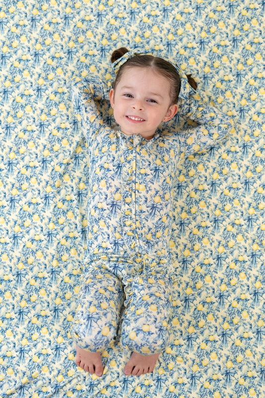 VINTAGE CITRUS TOILE DREAM RUFFLE ROMPER