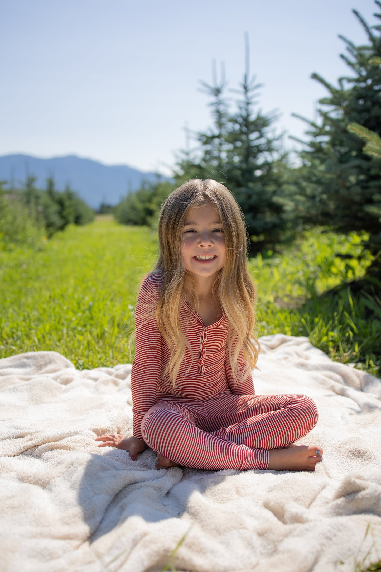 Bamboo Two Piece Pajamas | Peppermint Stripe Ribbed