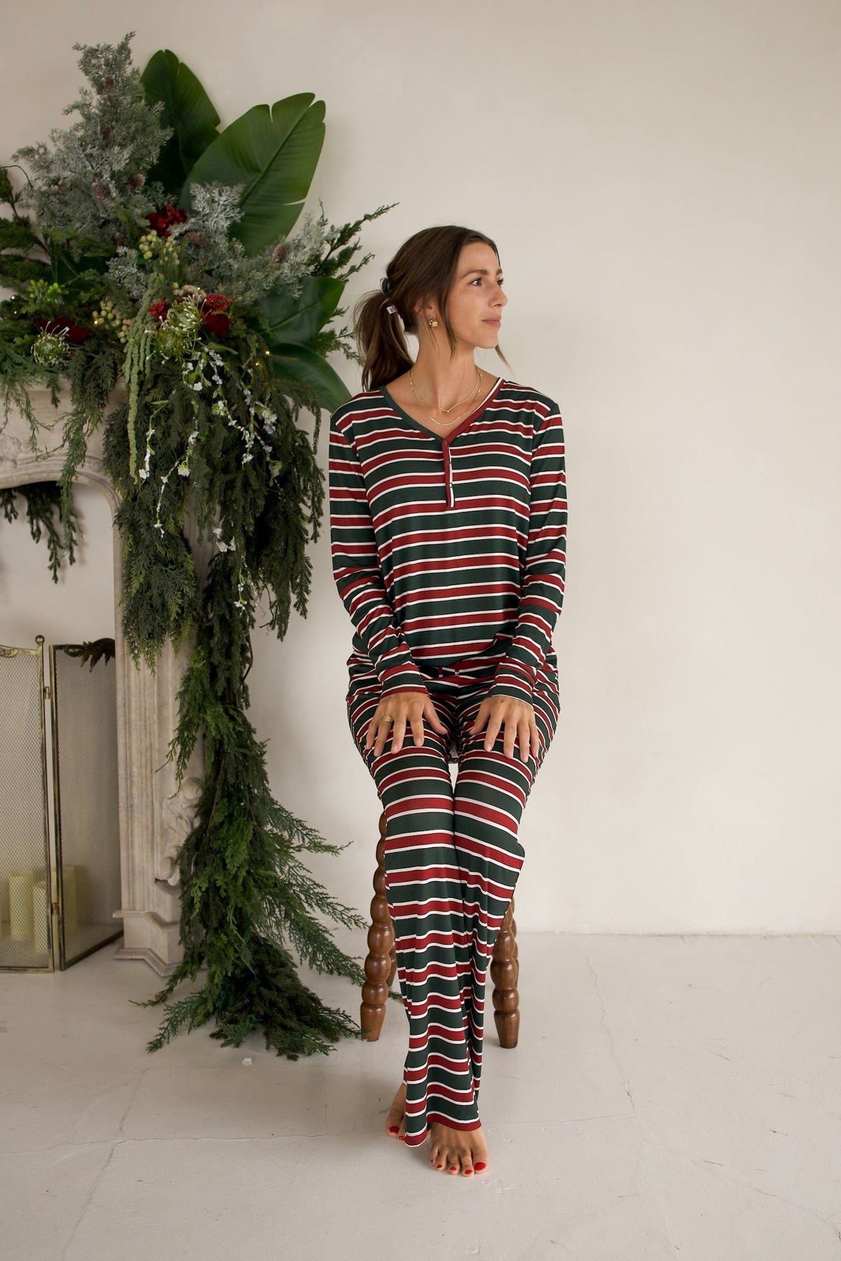 Women's Long Sleeve Bamboo Pajama | Holiday Stripe