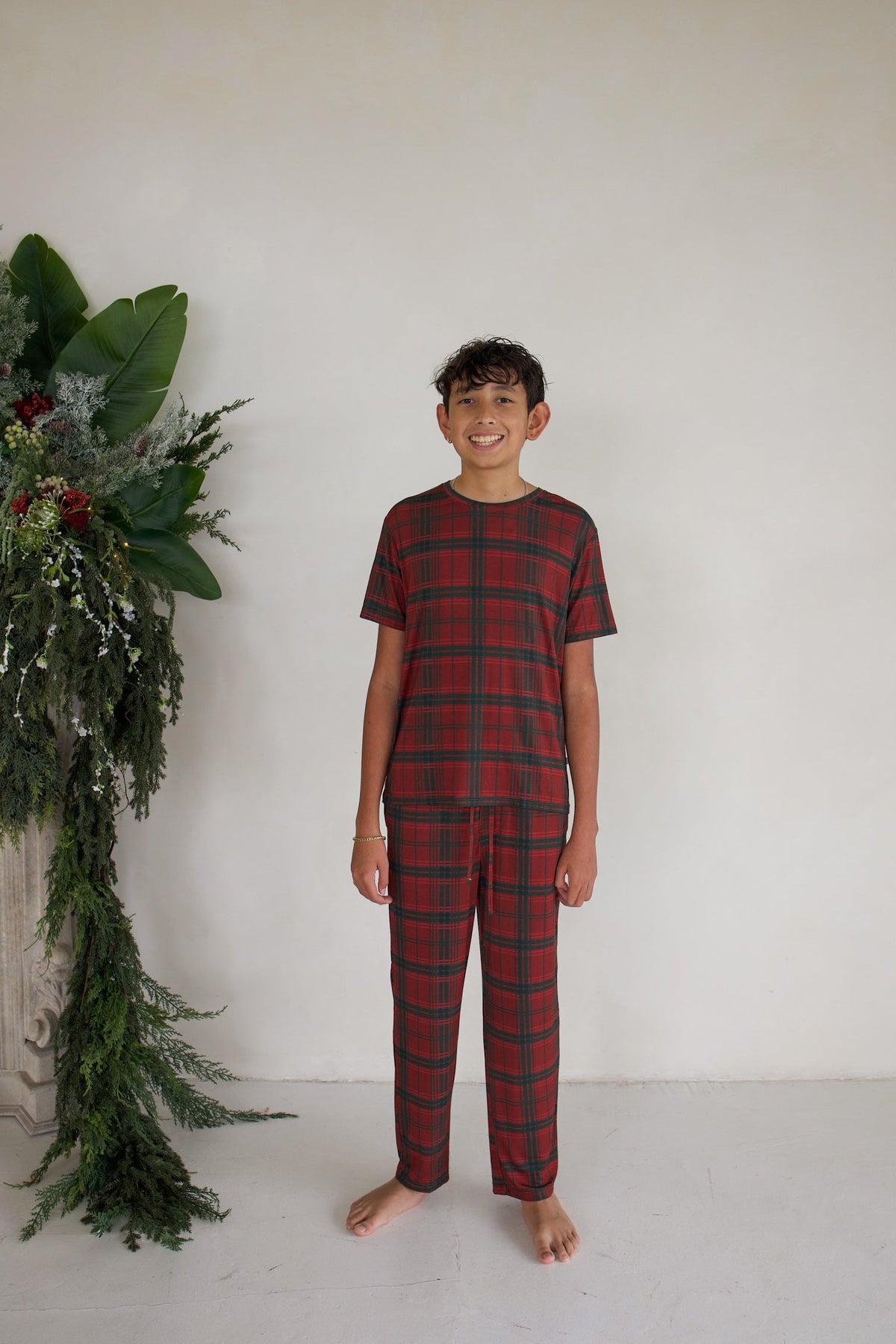 Youth Straight Leg Bamboo Pajamas | Christmas Plaid