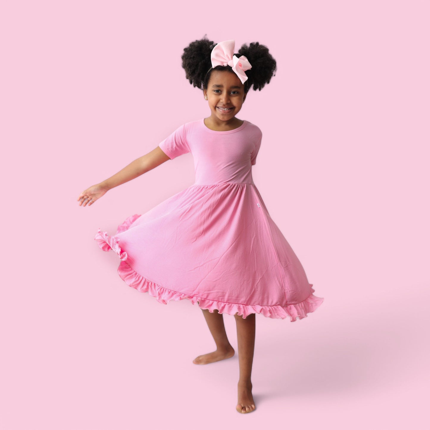 BELLA PINK RIB DREAM RUFFLE DRESS