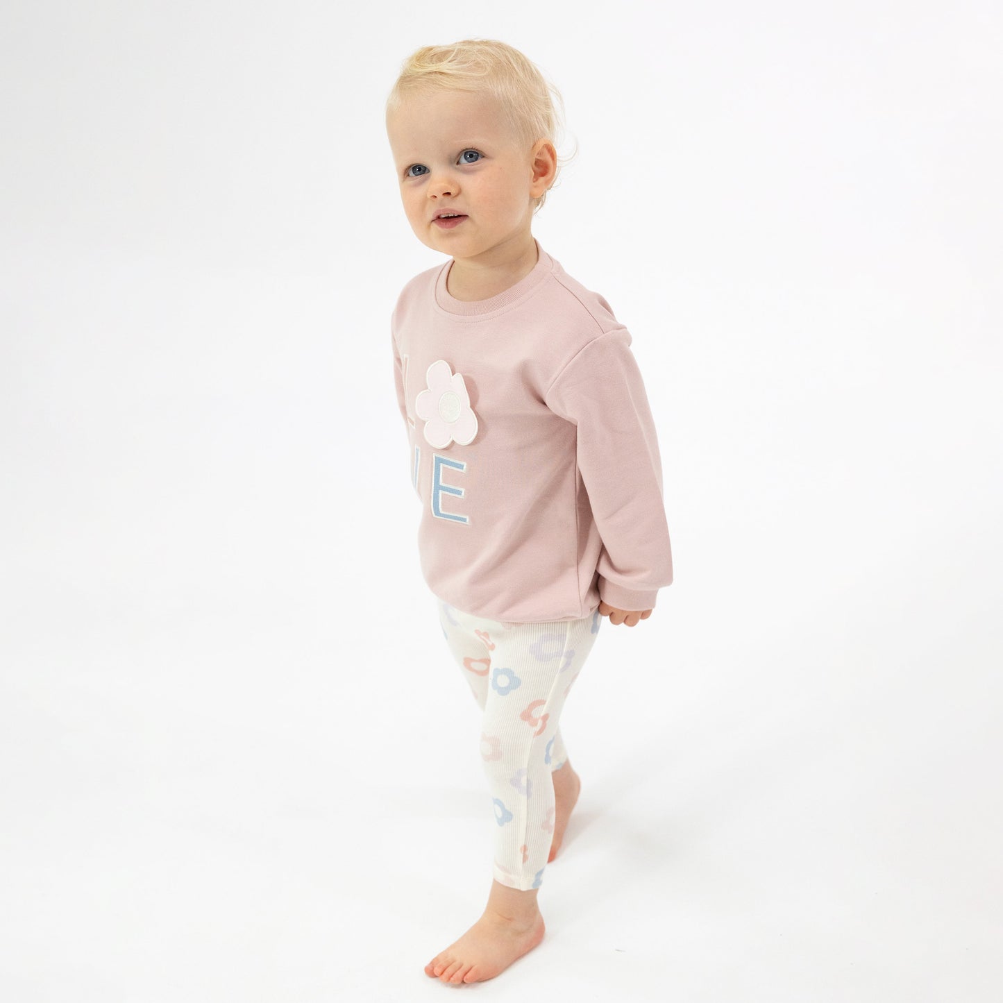 French Terry Oversize  Applique Sweatshirt + Leggings - Daisy Pop