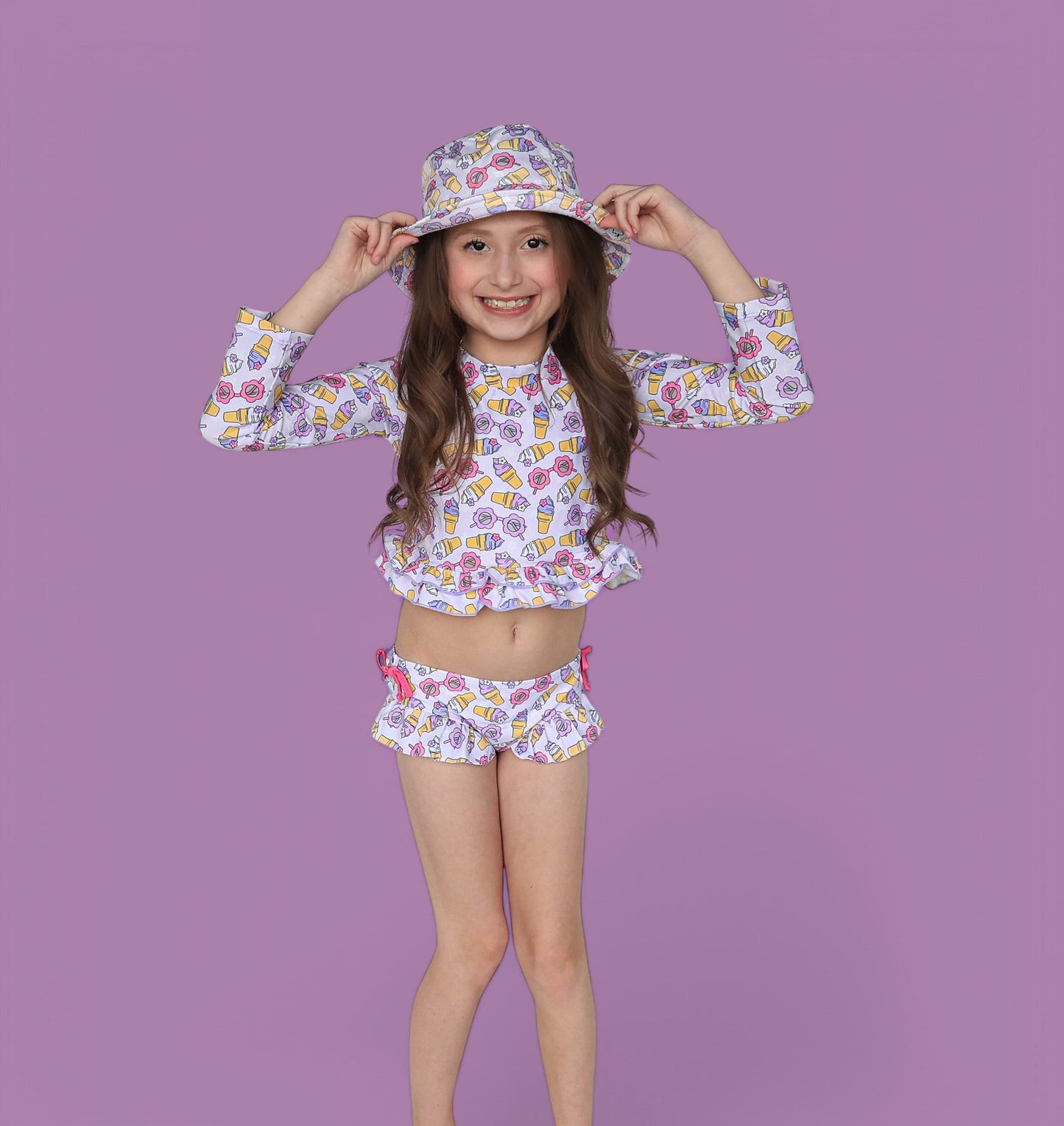 SWEET SUMMER DREAM RASH GUARD RUFFLE TWO-PIECE SWIM SUIT