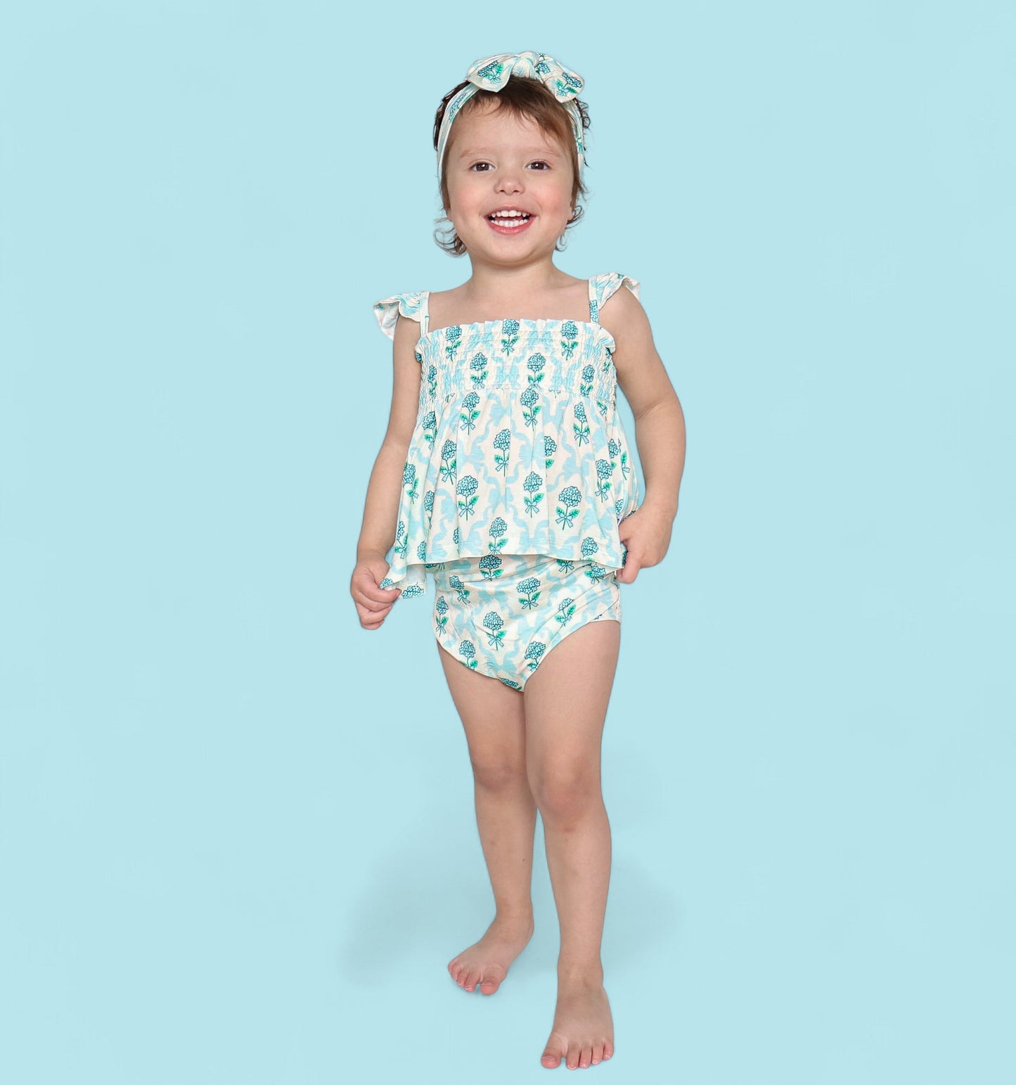BLUE RIBBON BLOOMS DREAM SMOCKED BABYDOLL BUMMIES SET