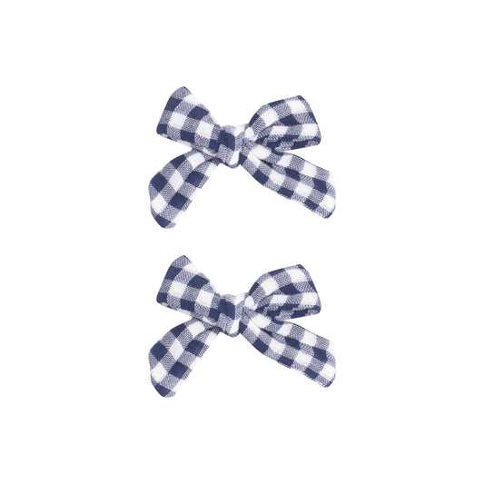 2 Pack Hair Bow with Clip - Navy Gingham