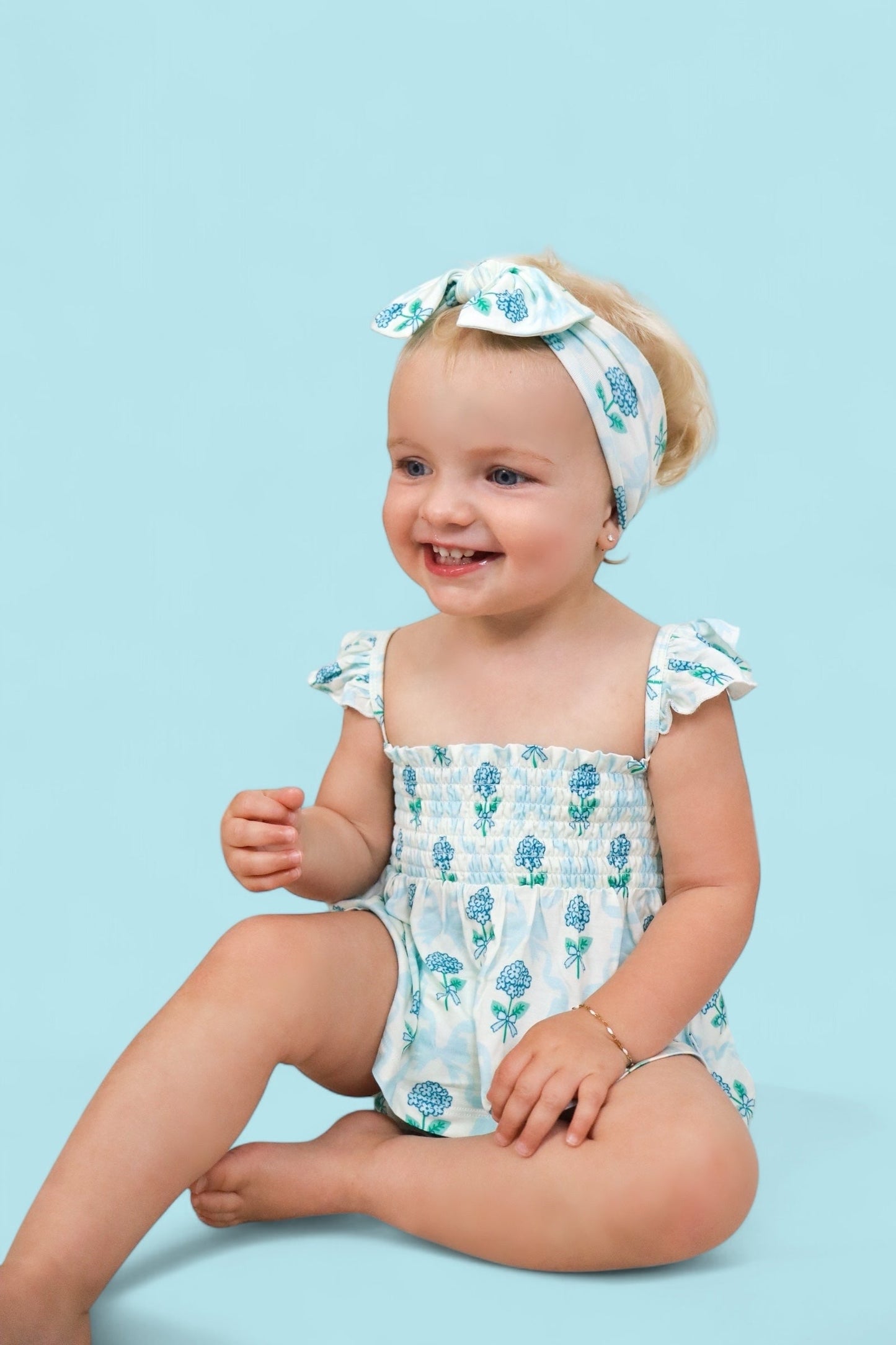 BLUE RIBBON BLOOMS DREAM SMOCKED BABYDOLL BUMMIES SET