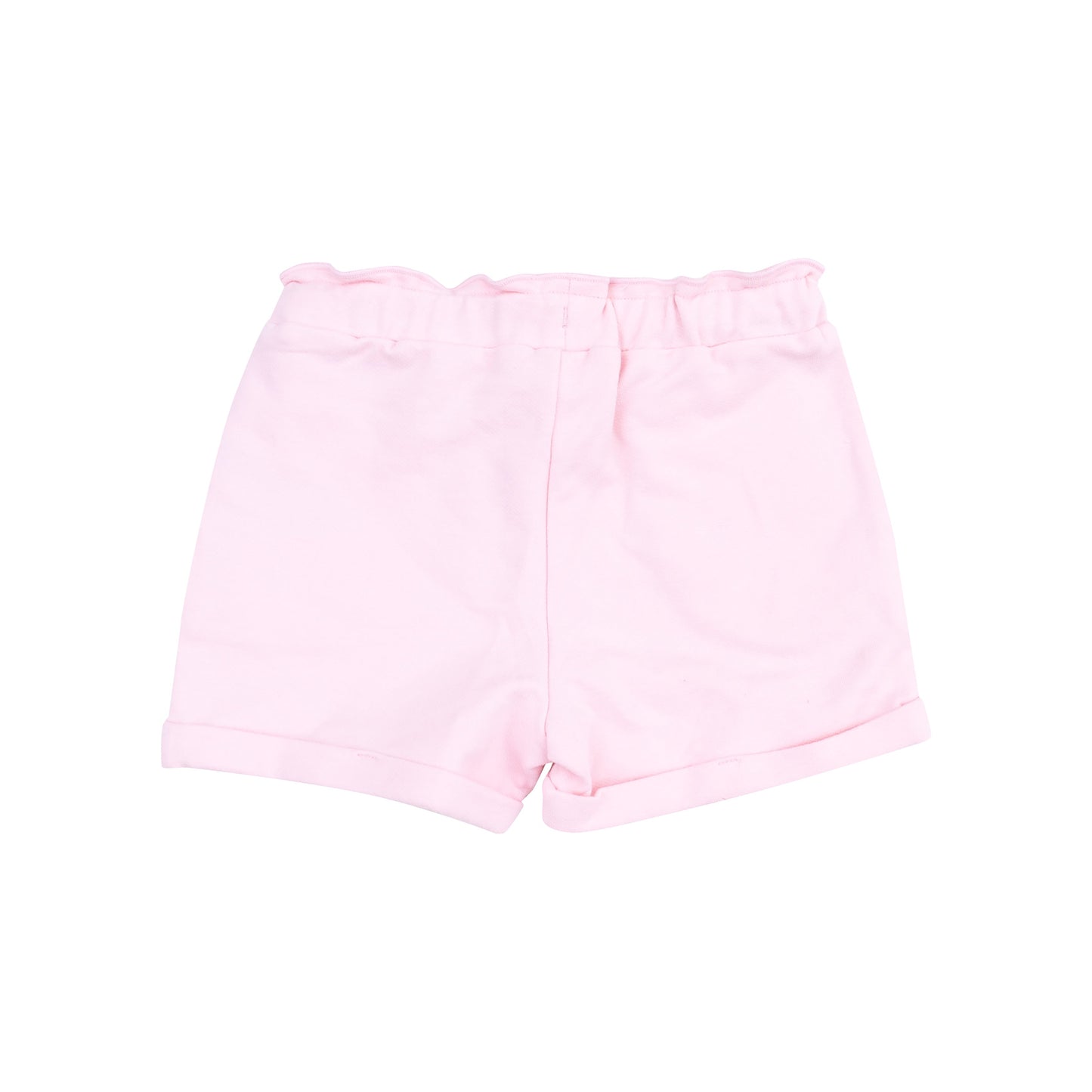 Ruffle Sleeve Sweatshirt with Chenille Patch and Paperbag Shorts Bubbly Whale Pink