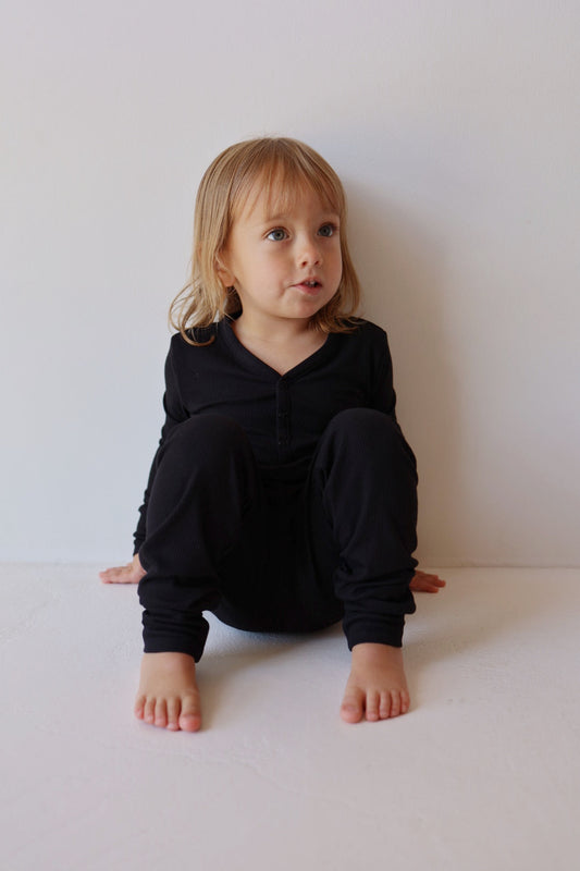 Bamboo Two Piece Pajamas | Ribbed Black