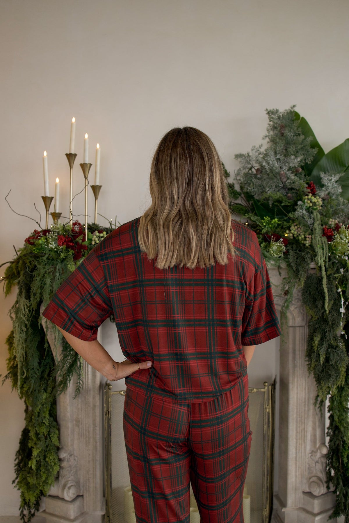 Women's Boxy Tee Lounge Set | Christmas Plaid
