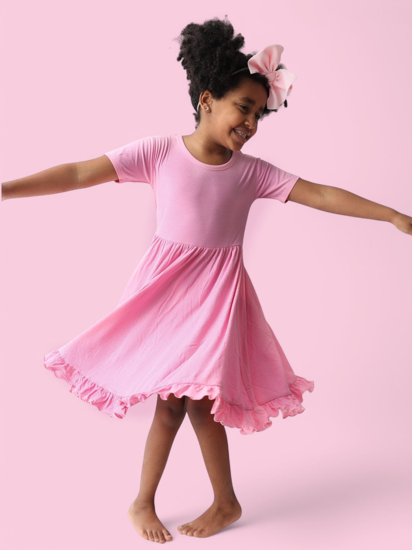 BELLA PINK RIB DREAM RUFFLE DRESS