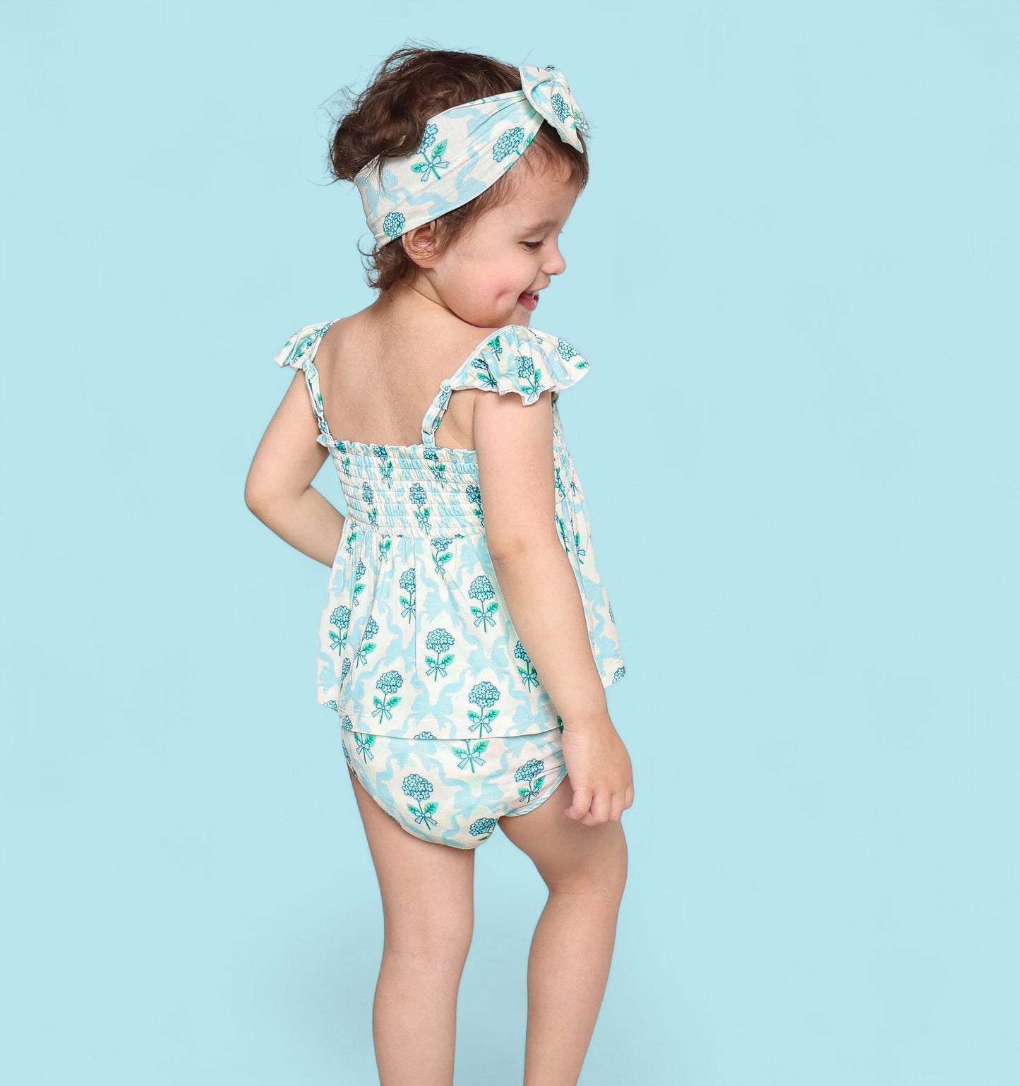 BLUE RIBBON BLOOMS DREAM SMOCKED BABYDOLL BUMMIES SET