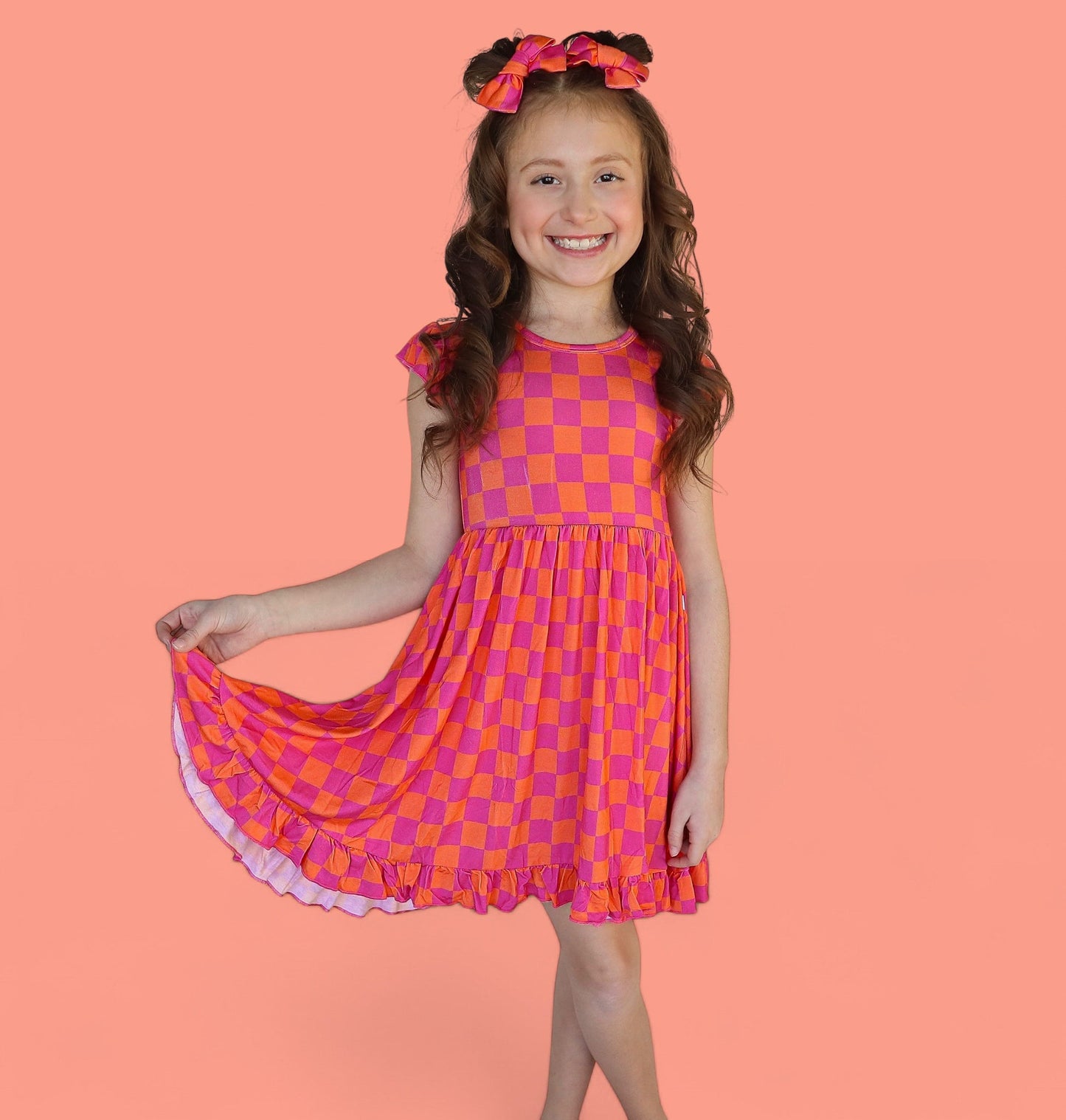 NEON DREAMS CHECKERS DREAM RUFFLE DRESS