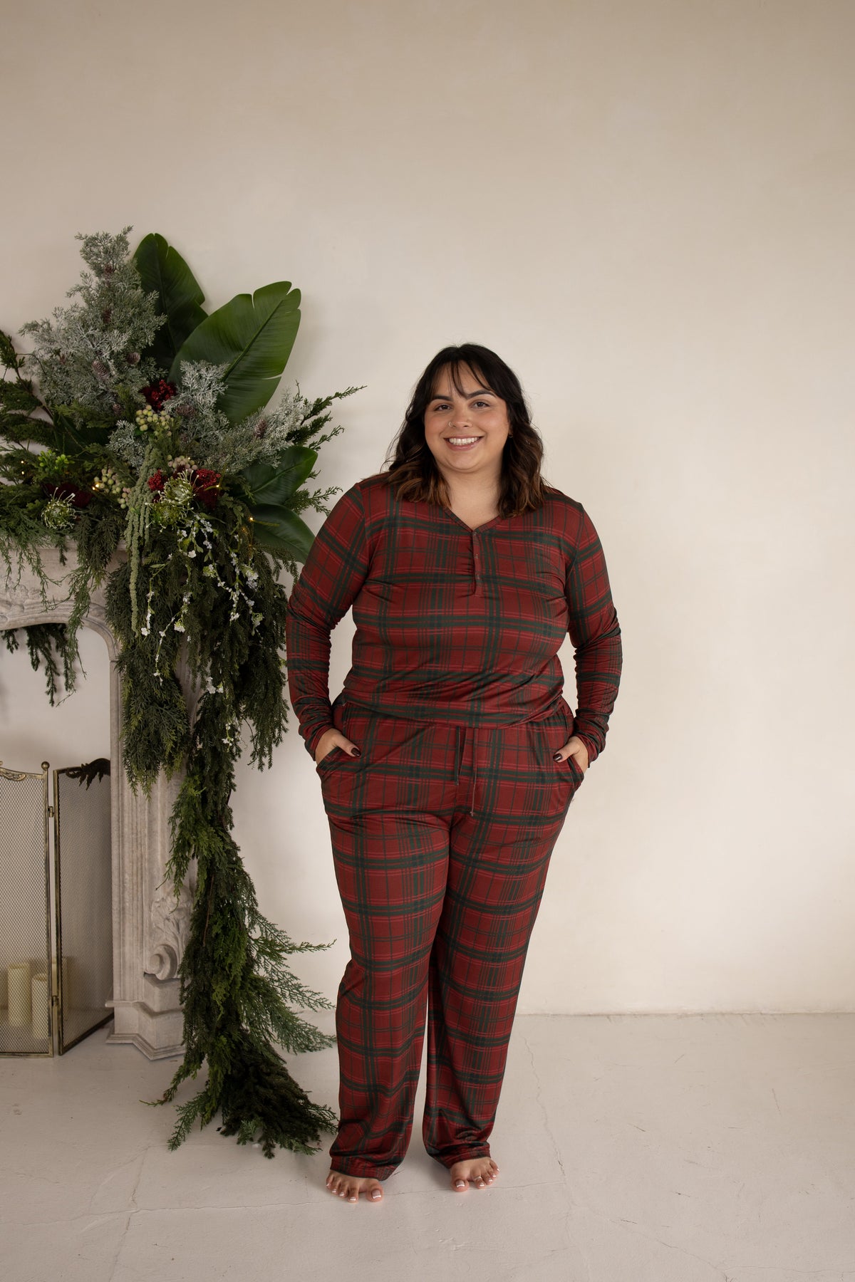 Women's Long Sleeve Bamboo Pajama | Christmas Plaid