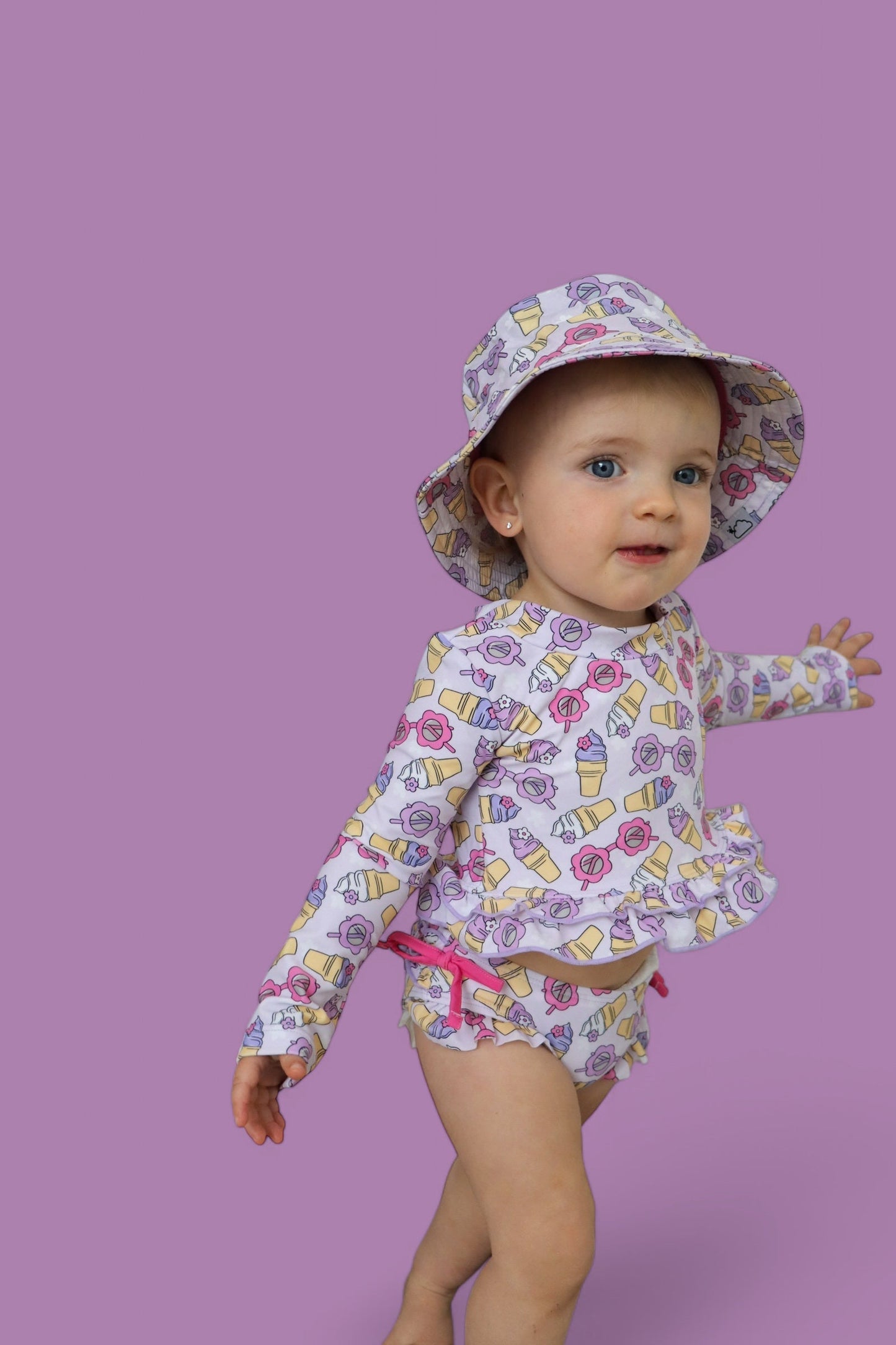 SWEET SUMMER DREAM RASH GUARD RUFFLE TWO-PIECE SWIM SUIT