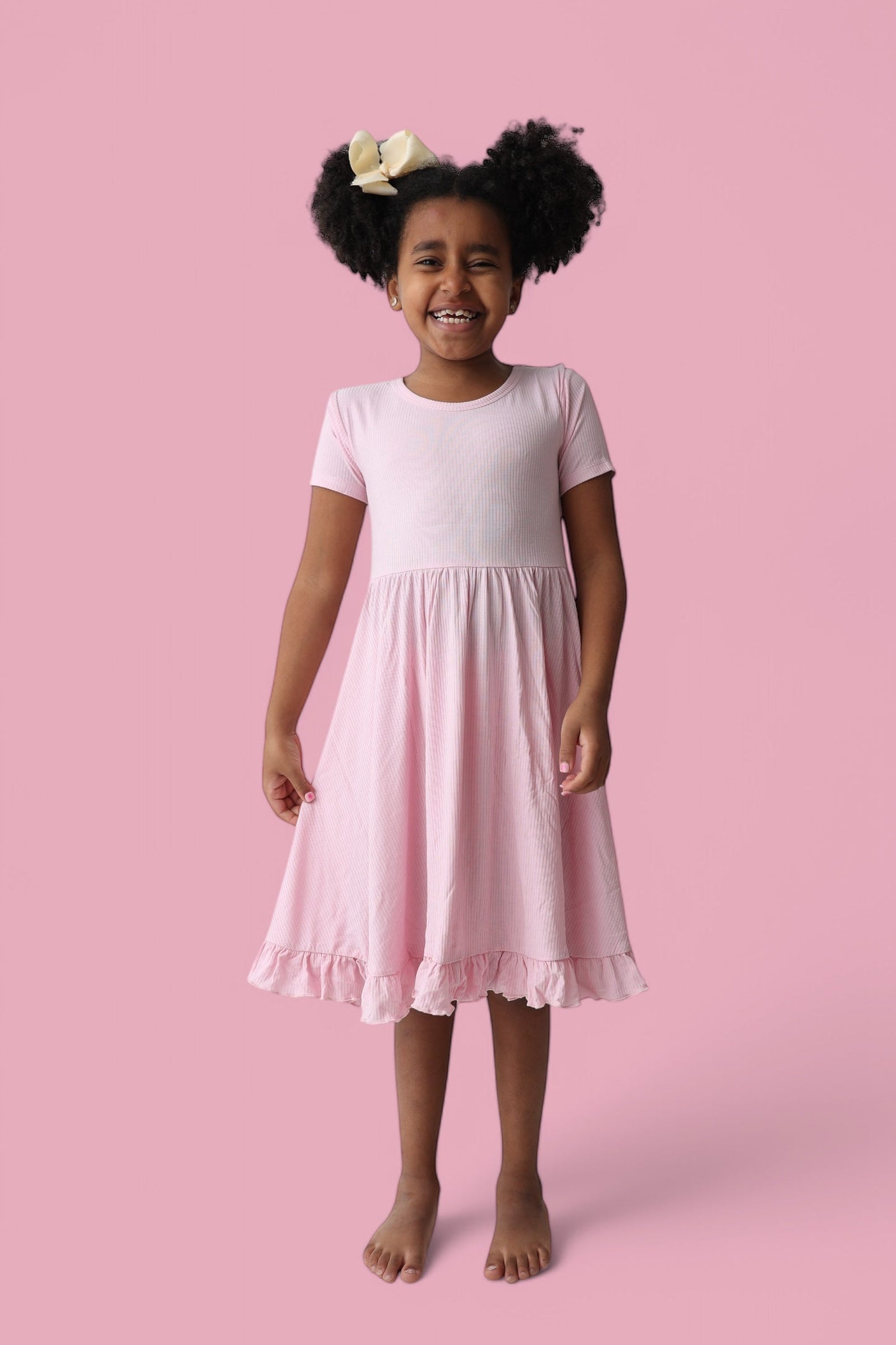 PINK ROSE RIB RUFFLE DRESS