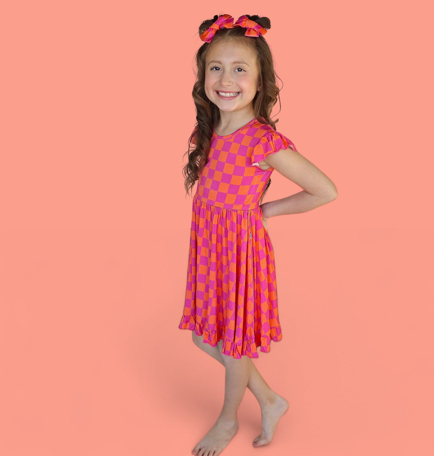 NEON DREAMS CHECKERS DREAM RUFFLE DRESS