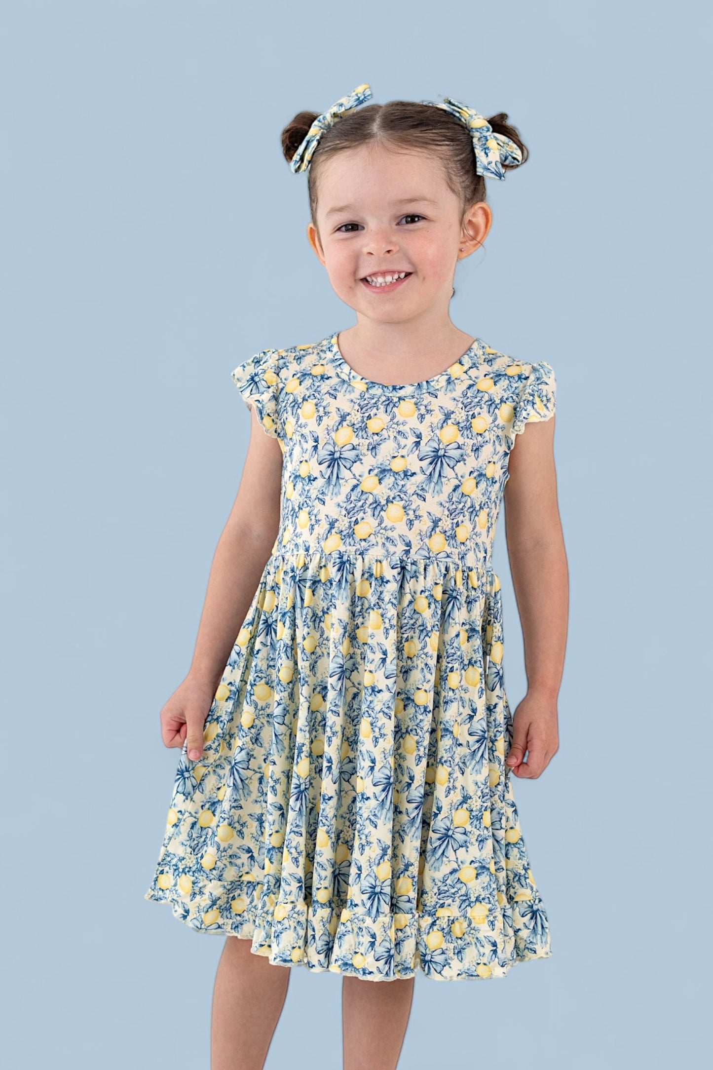 VINTAGE CITRUS TOILE CAP SLEEVE DREAM RUFFLE DRESS