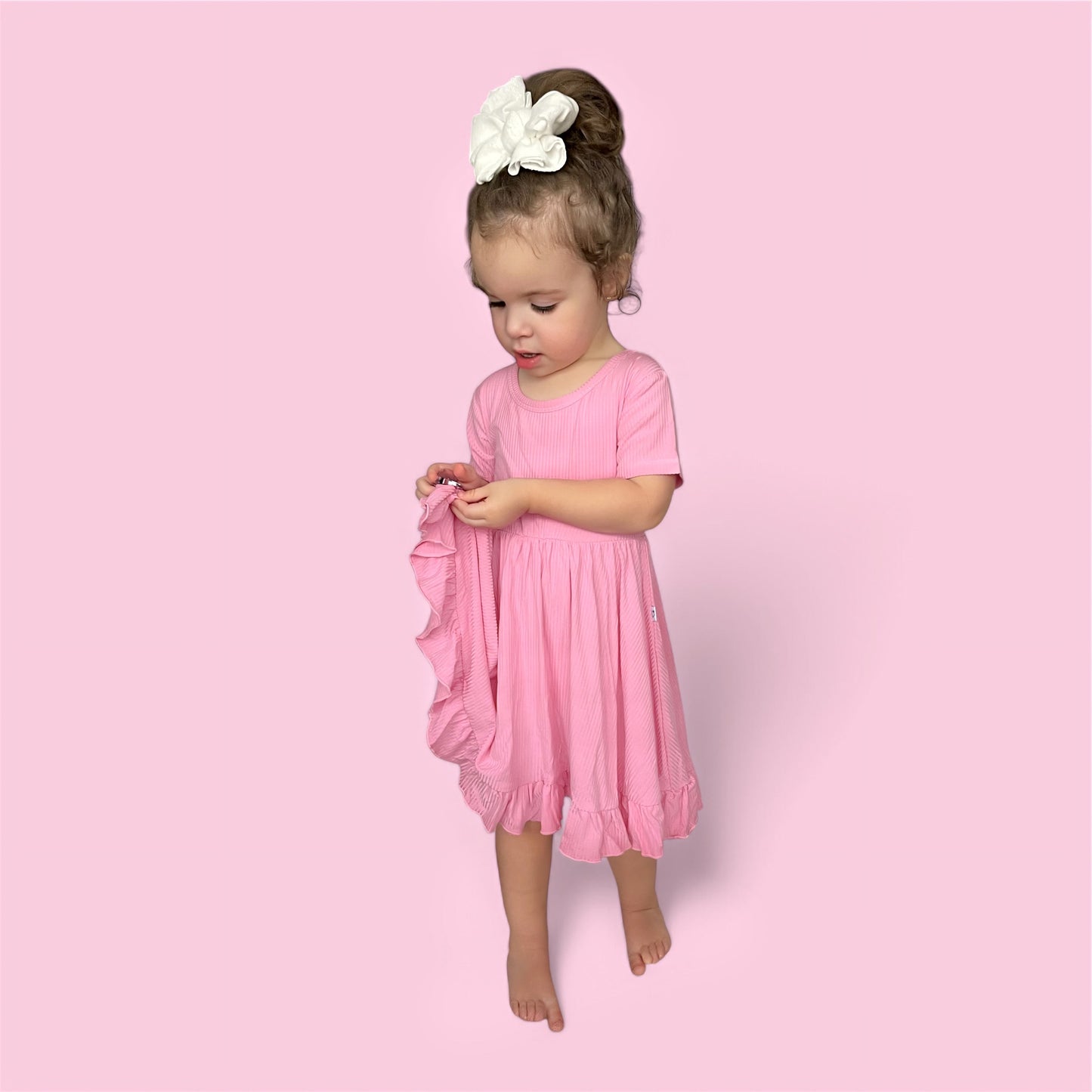 BELLA PINK RIB DREAM RUFFLE DRESS