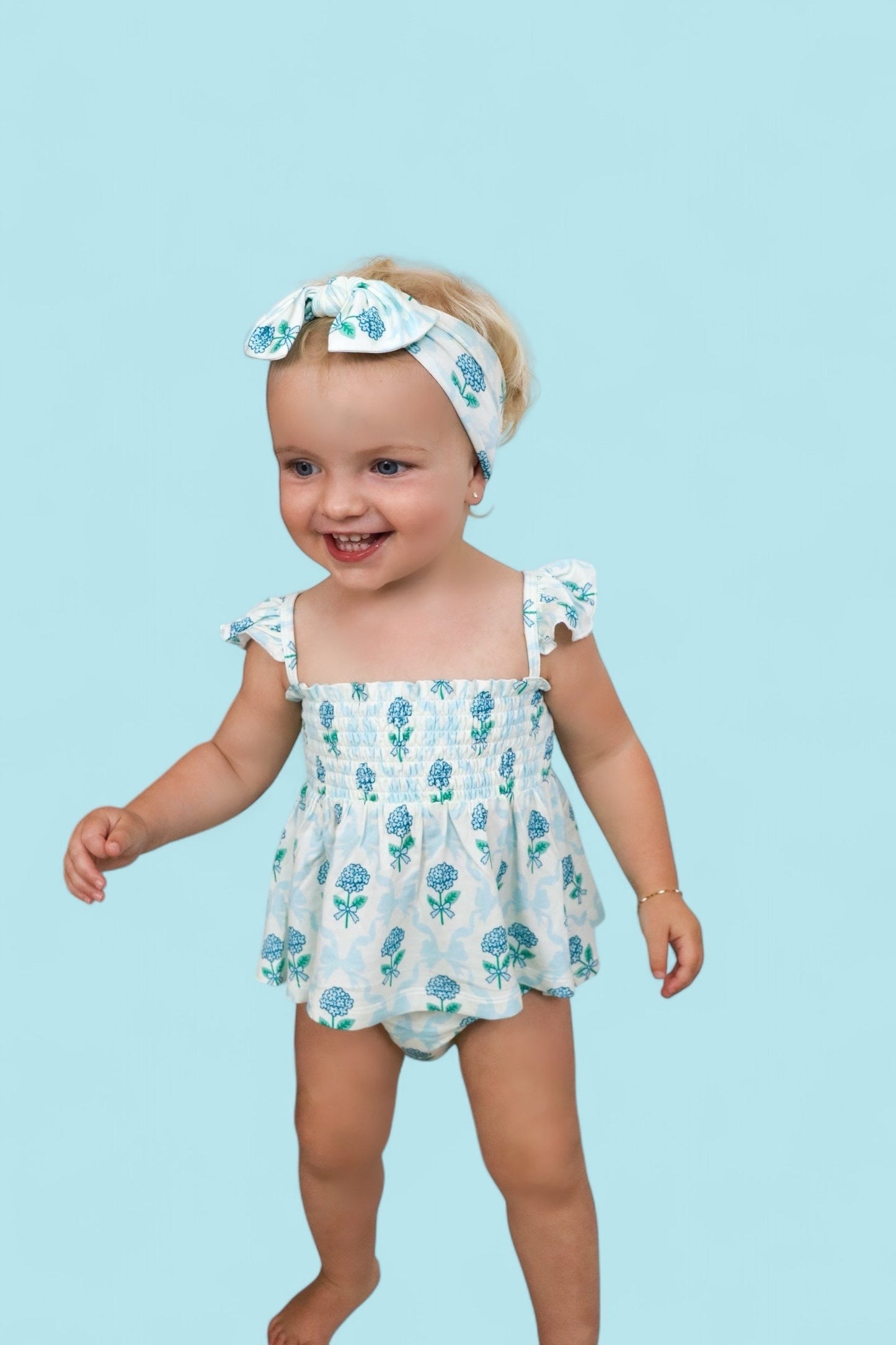 BLUE RIBBON BLOOMS DREAM SMOCKED BABYDOLL BUMMIES SET