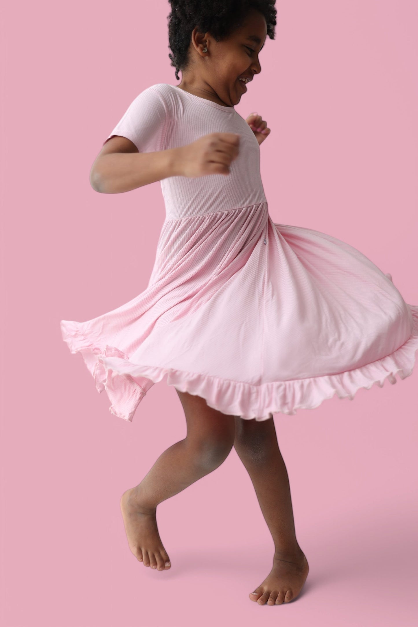 PINK ROSE RIB RUFFLE DRESS
