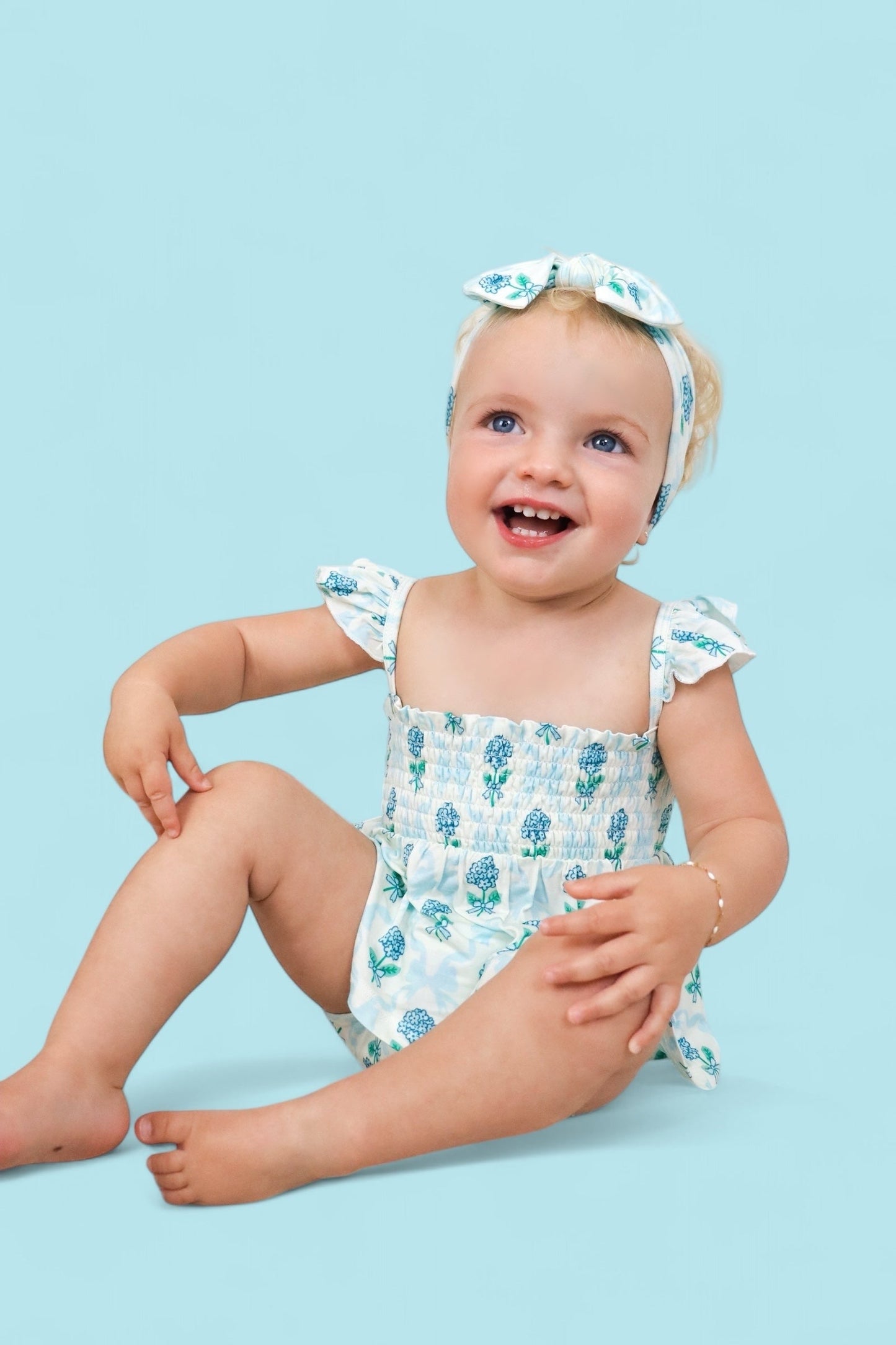BLUE RIBBON BLOOMS DREAM SMOCKED BABYDOLL BUMMIES SET