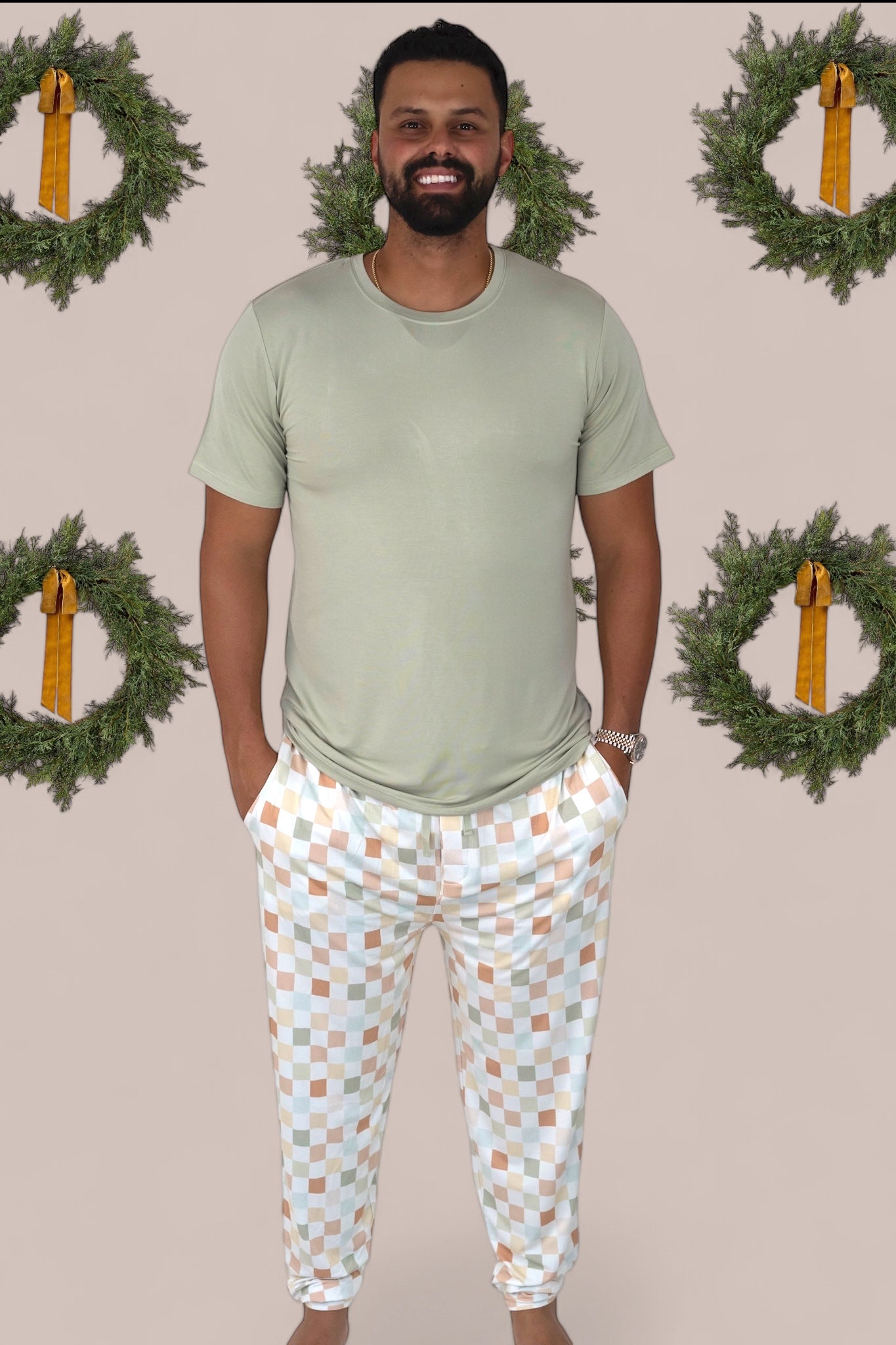 MUTED CHECKERS SHORT SLEEVE MEN'S DREAM JOGGER SET