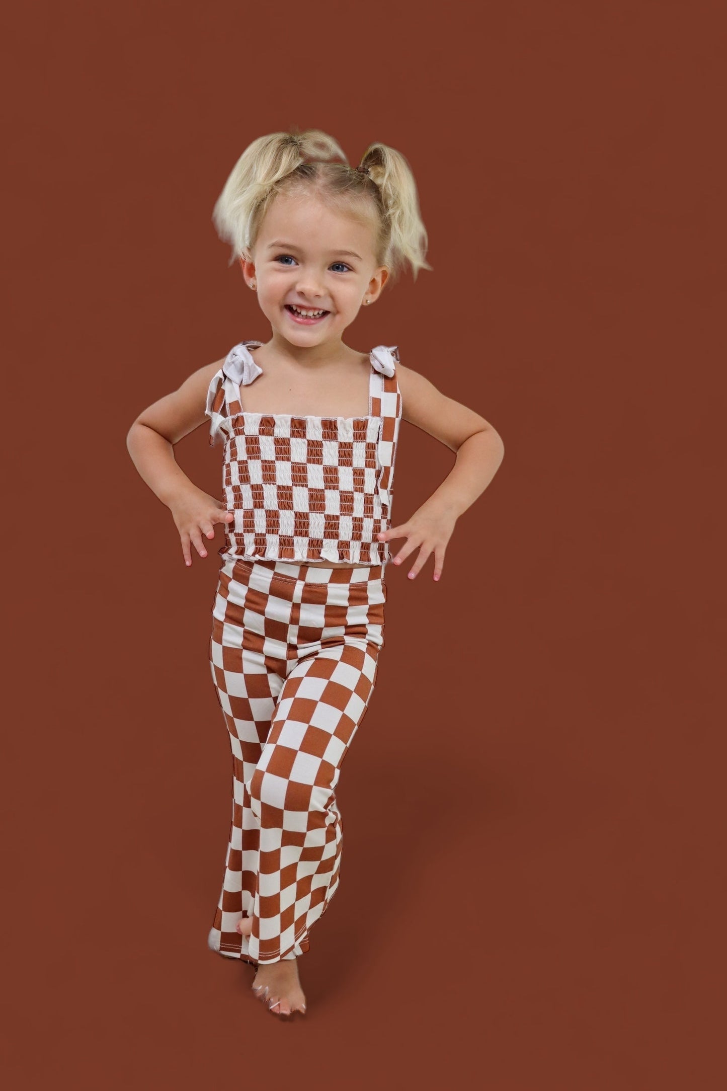 COPPER CHECKERS DREAM SMOCKED FLARE SET