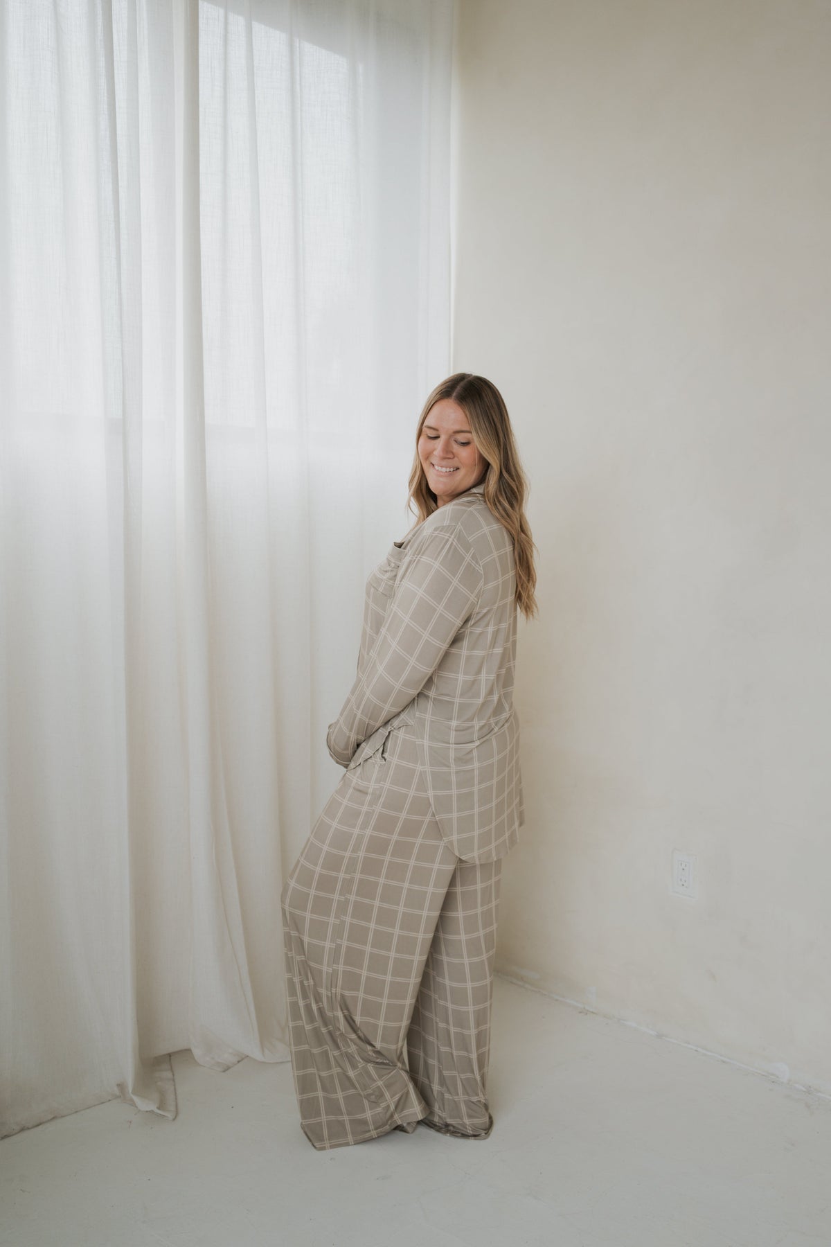 Women's Bamboo Button Up Lounge Set | Linen Grid