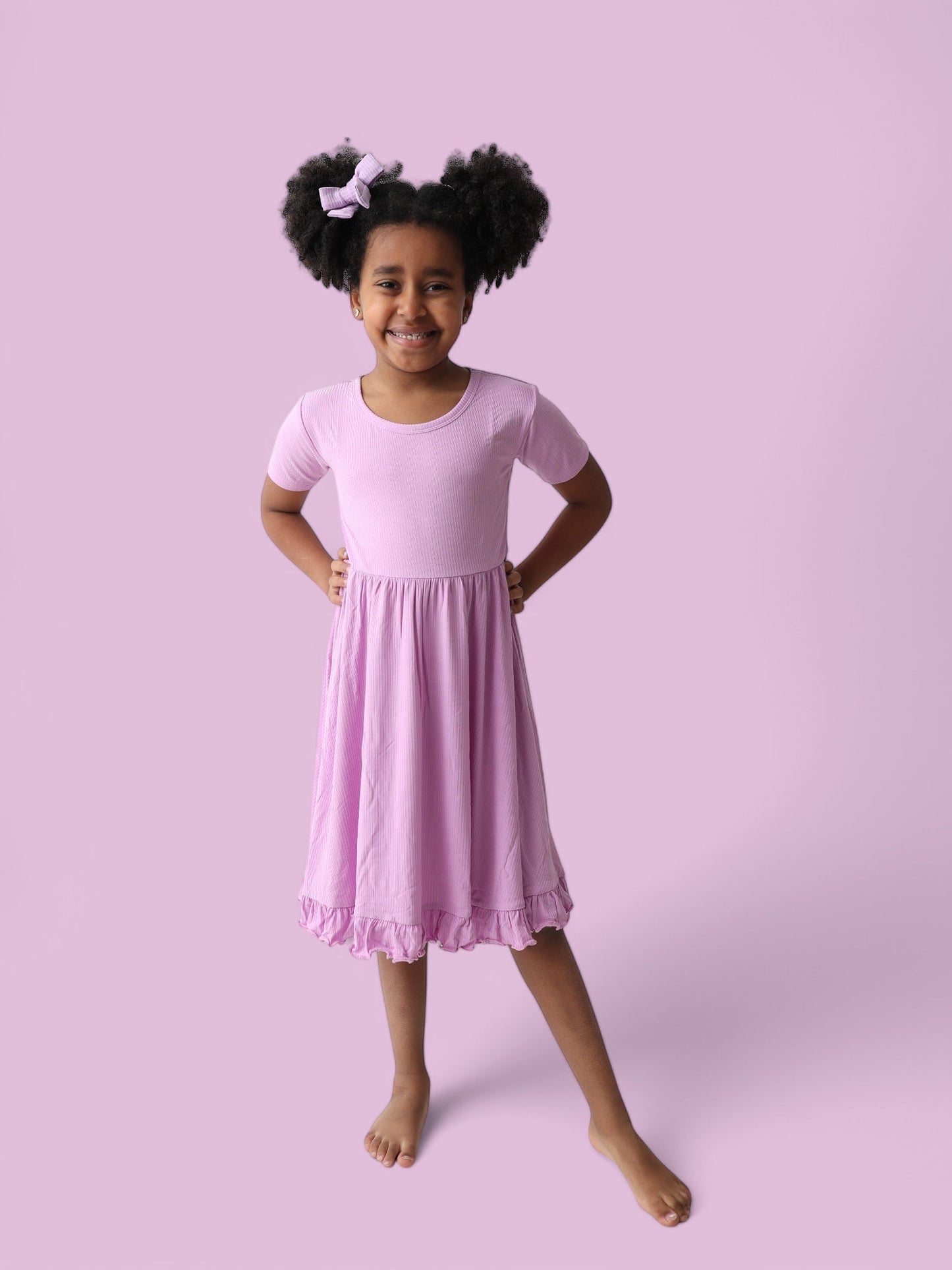 FOREVER LILAC RIB DREAM RUFFLE DRESS