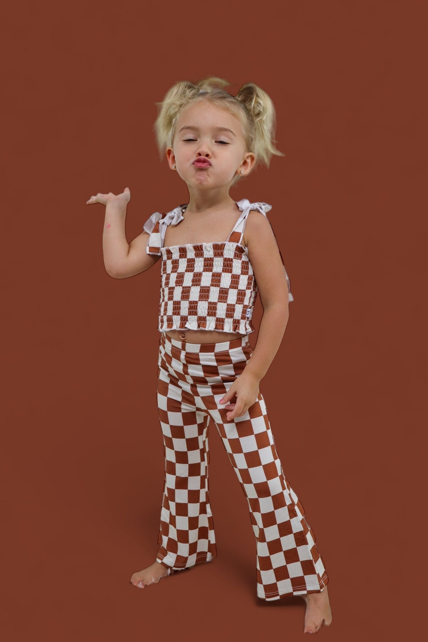 COPPER CHECKERS DREAM SMOCKED FLARE SET