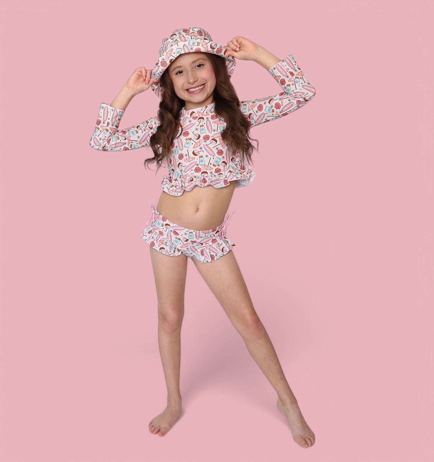 FUN IN THE SUN DREAM TWO-PIECE RASH GUARD RUFFLE SWIM SUIT