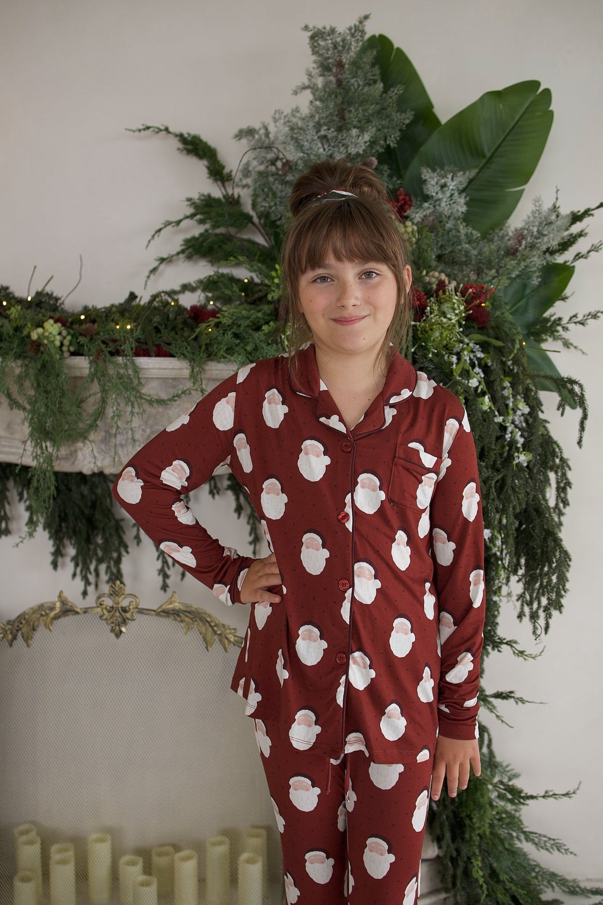 Girl's Bamboo Button Up Lounge Set | Vintage Santa