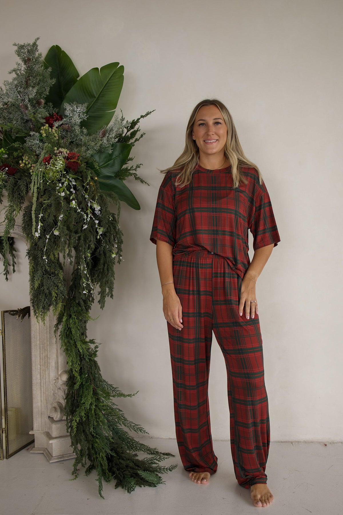 Women's Boxy Tee Lounge Set | Christmas Plaid