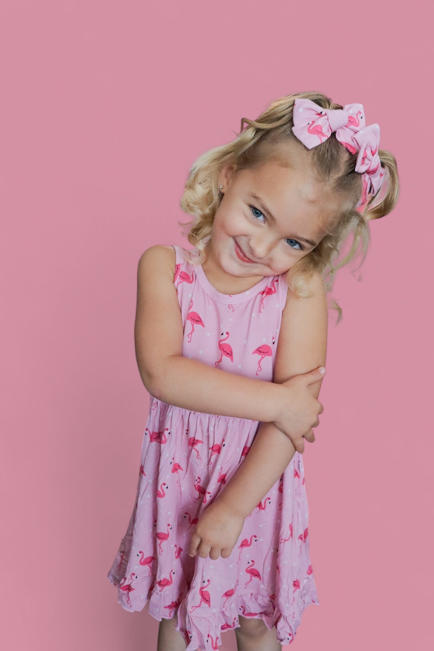 FLOCKING FLAMINGOS SLEEVELESS DREAM RUFFLE DRESS
