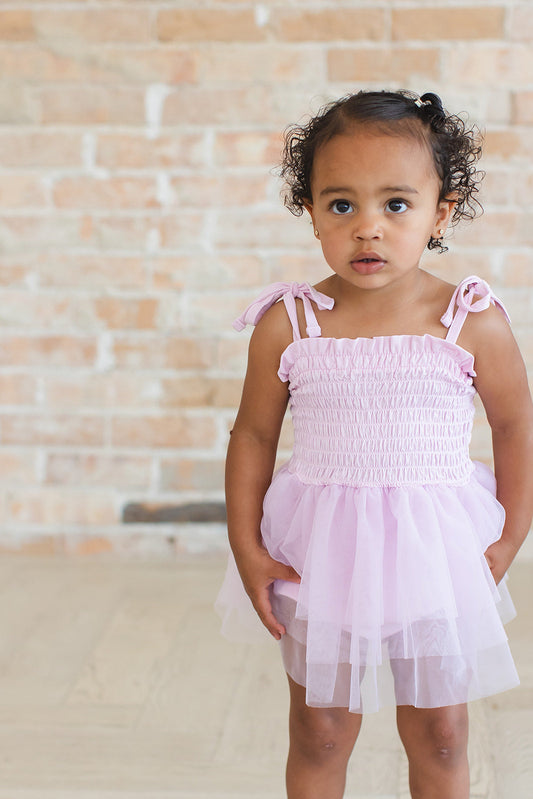 Petal - Smocked Tulle Bodysuit Dress