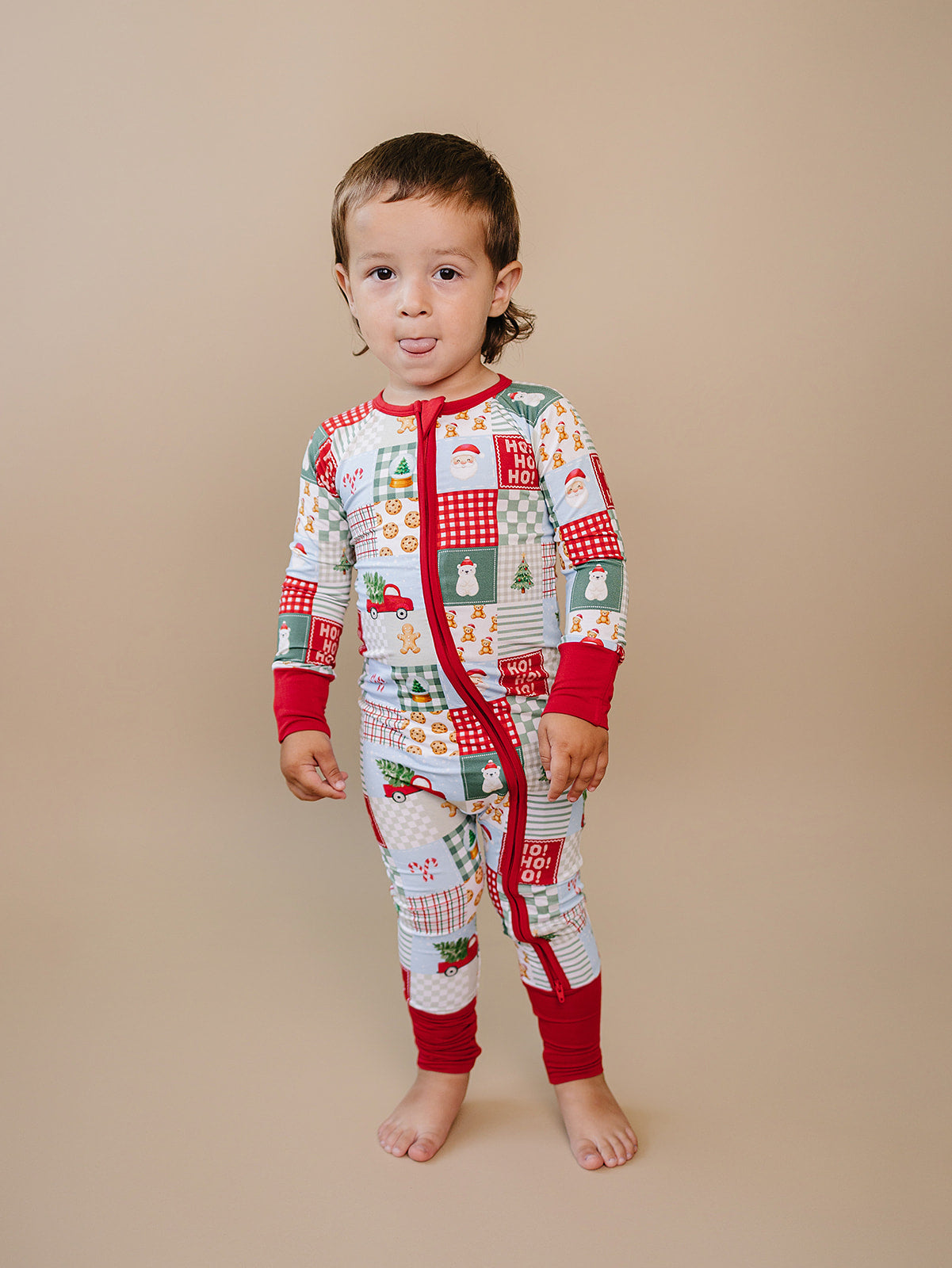 Bamboo Zip Romper | Christmas Patchwork