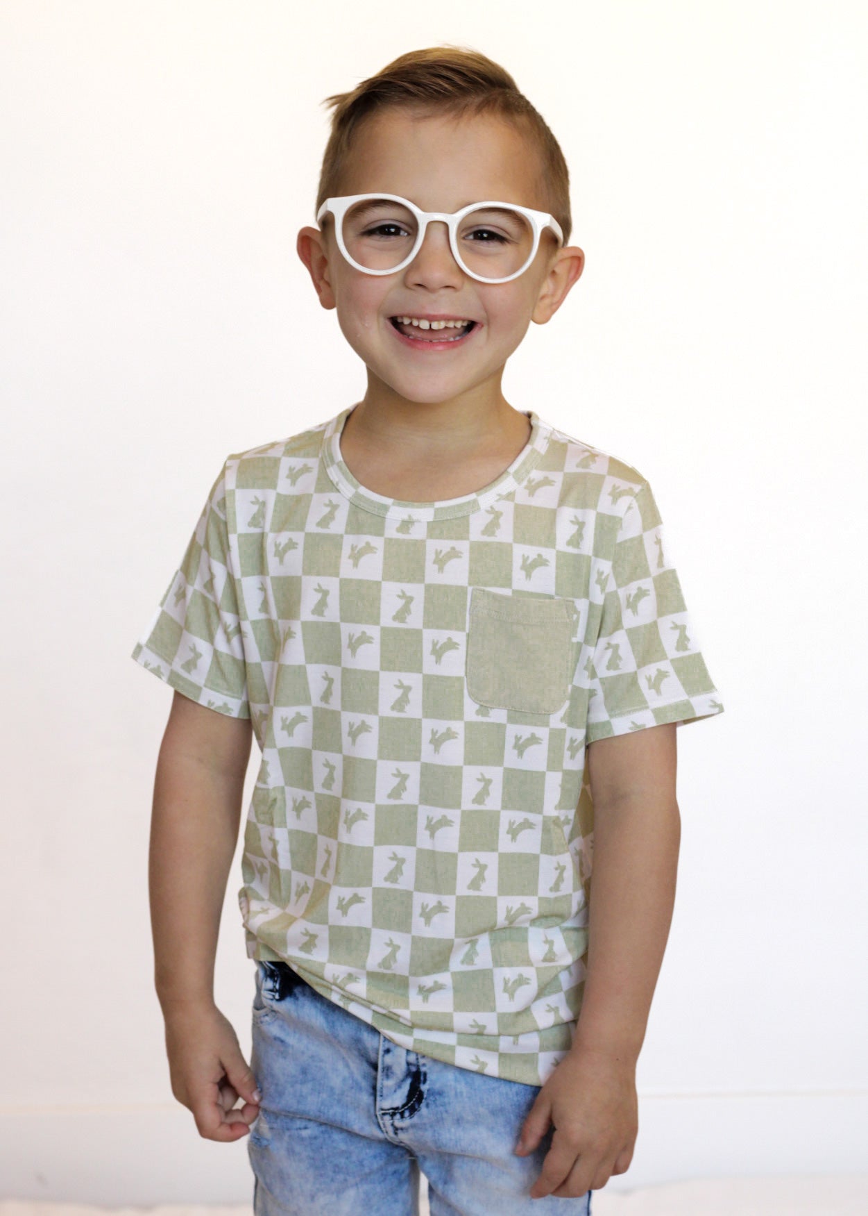 HIPPITY SAGE CHECKERS DREAM POCKET TEE