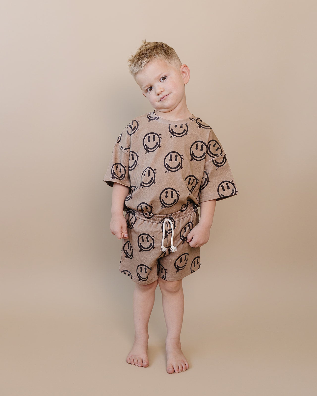 Shorts Set | Brown Smiley Face