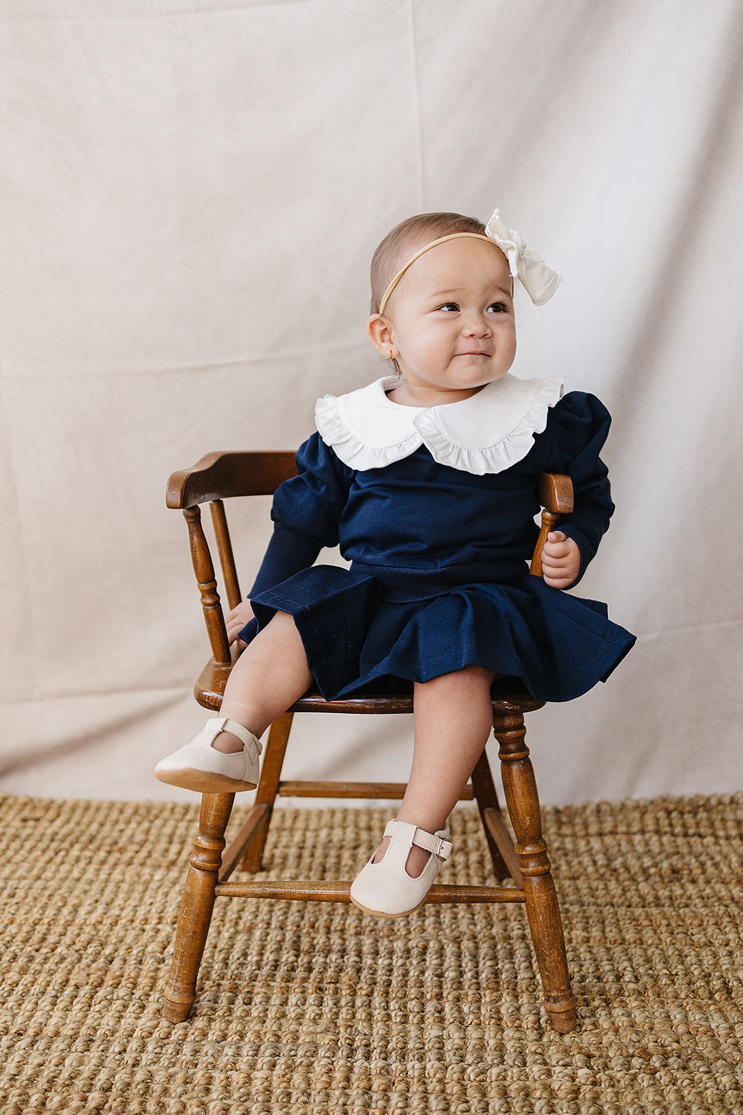 Navy Peter Pan Collar Pleated Skirt Set